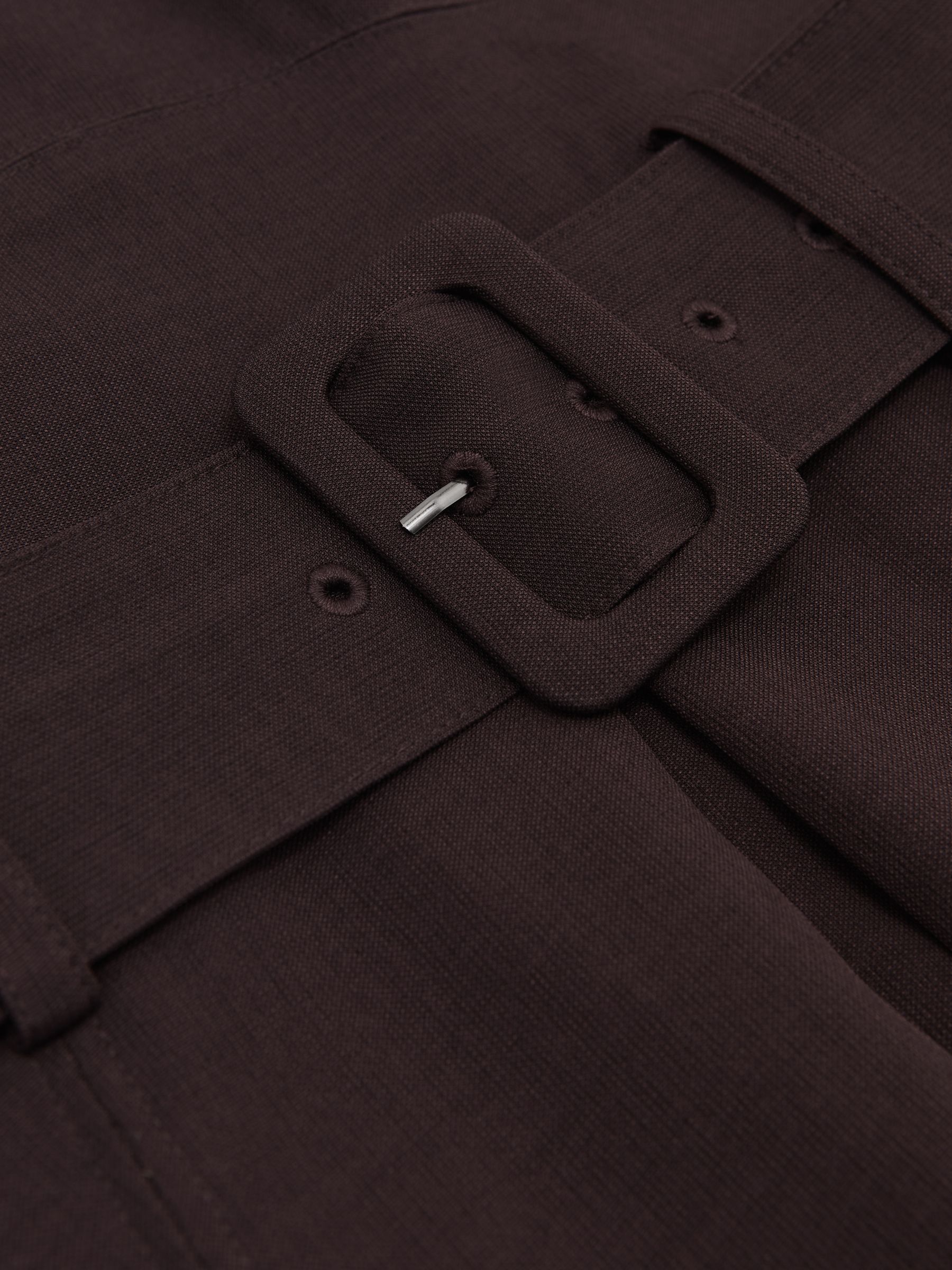 Petite Mesh-Panel Belted Pleated Midi Dress in Burgundy