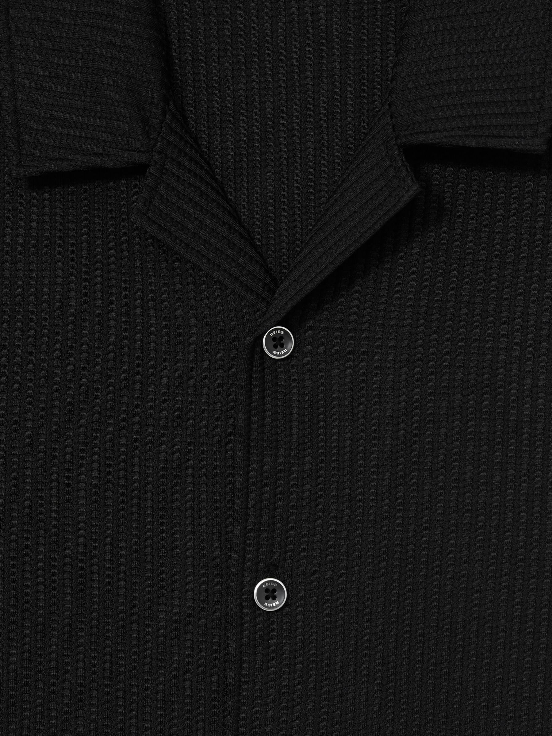 Textured-Knit Cuban-Collar Shirt in Black