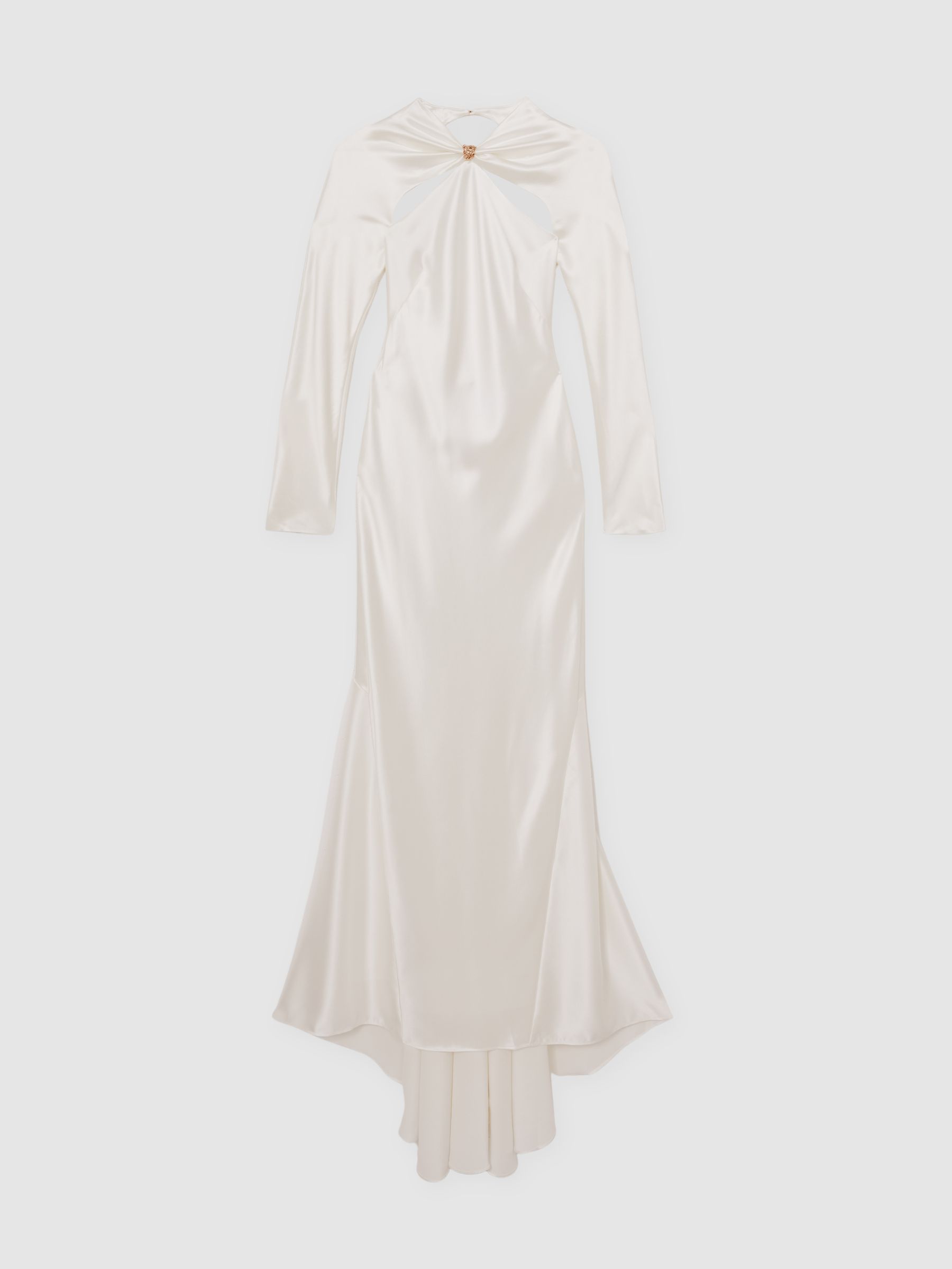 Acler Satin Single-Sleeve Maxi Dress in Ivory
