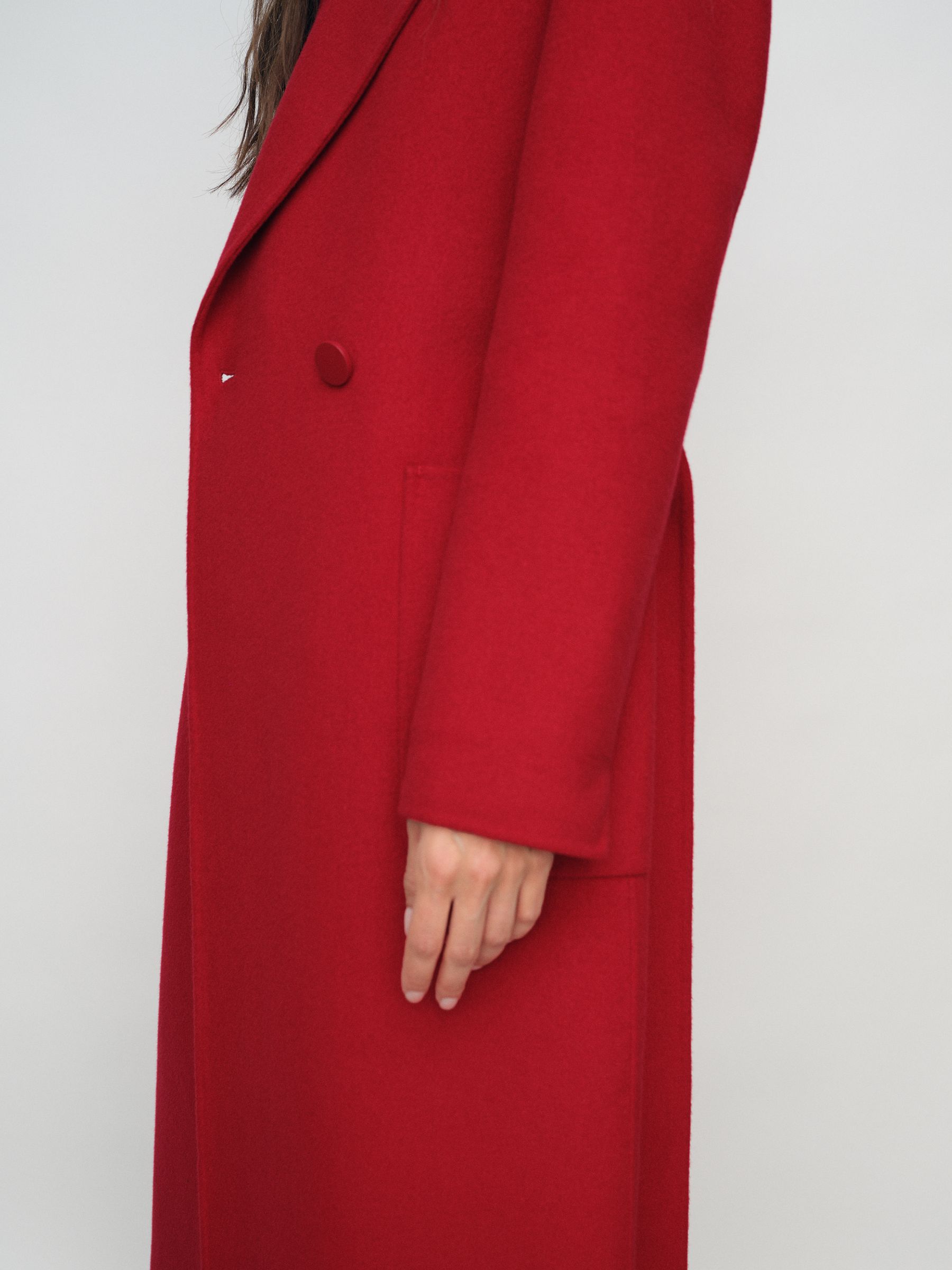 Petite Double-Breasted Blindseam Coat Wool-Blend in Red