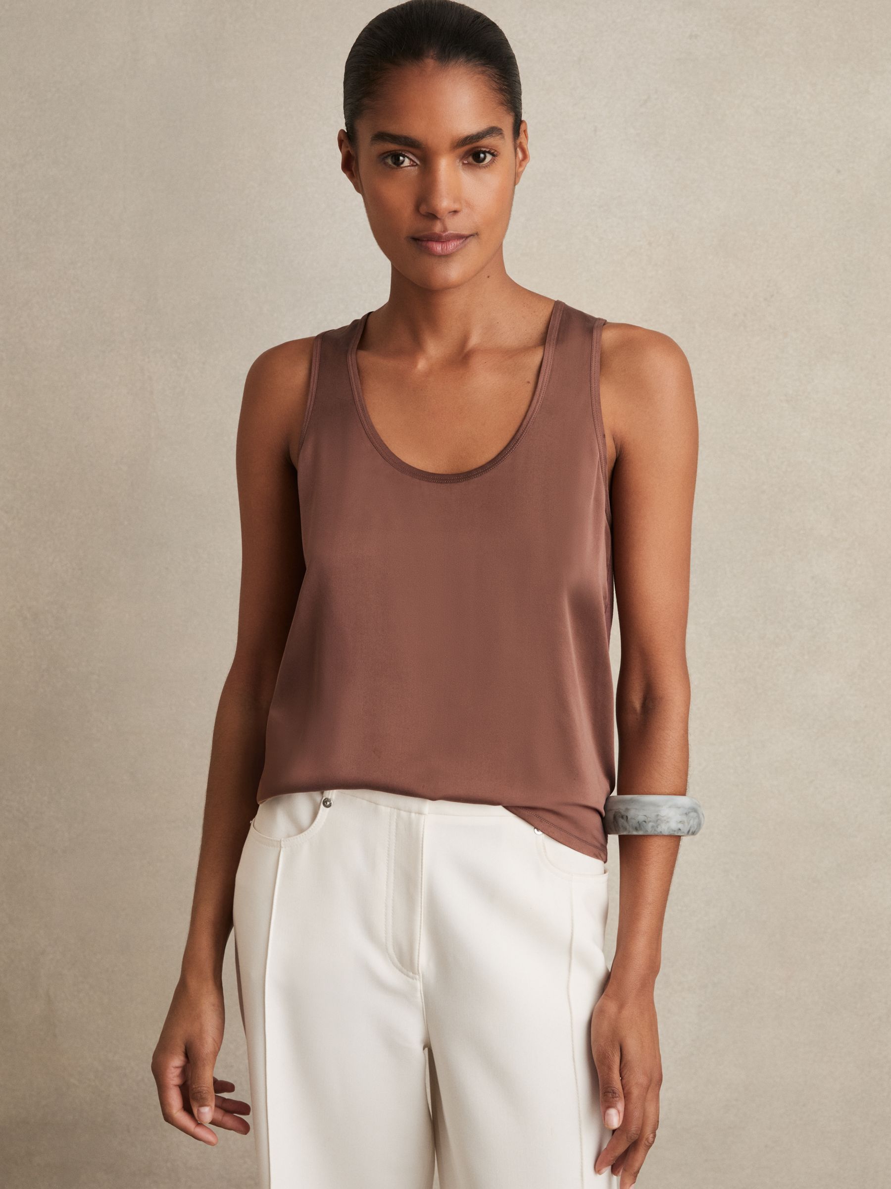 Silk-Front Cami Top in Mocha Brown