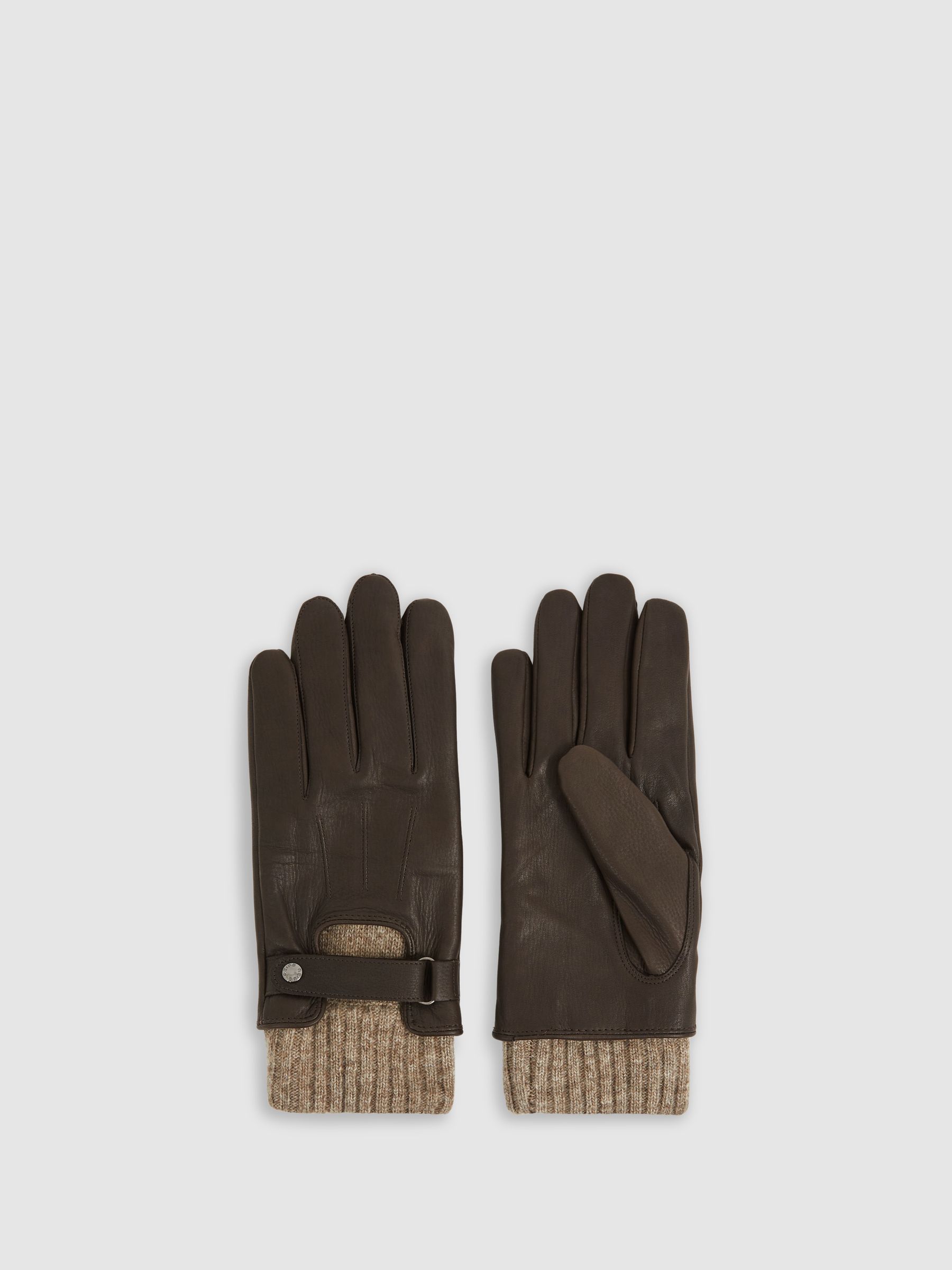 Leather Ribbed-Cuff Gloves in Dark Brown