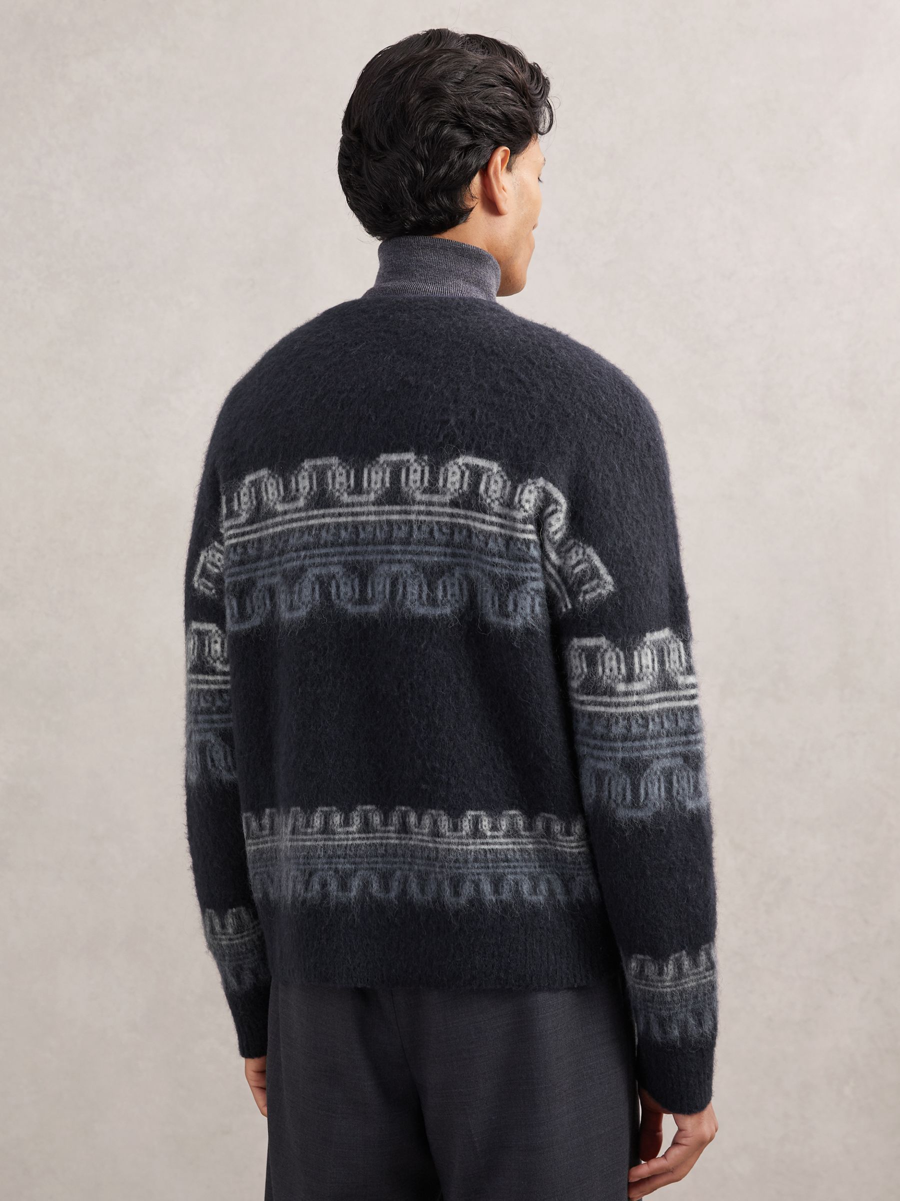 Wool-Alpaca Blend Fair Isle Jumper in Navy