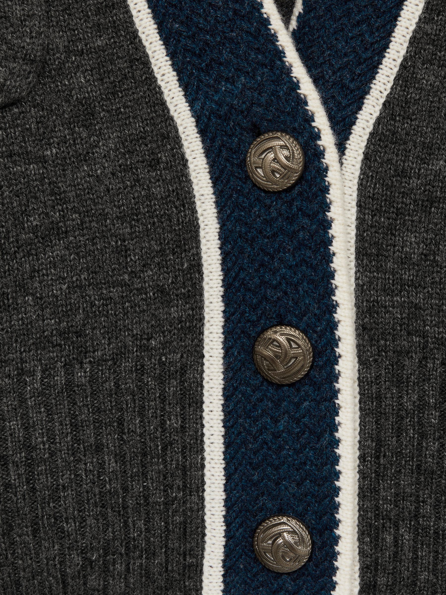 Wool-Cashmere Tipped V-Neck Cardigan in Charcoal