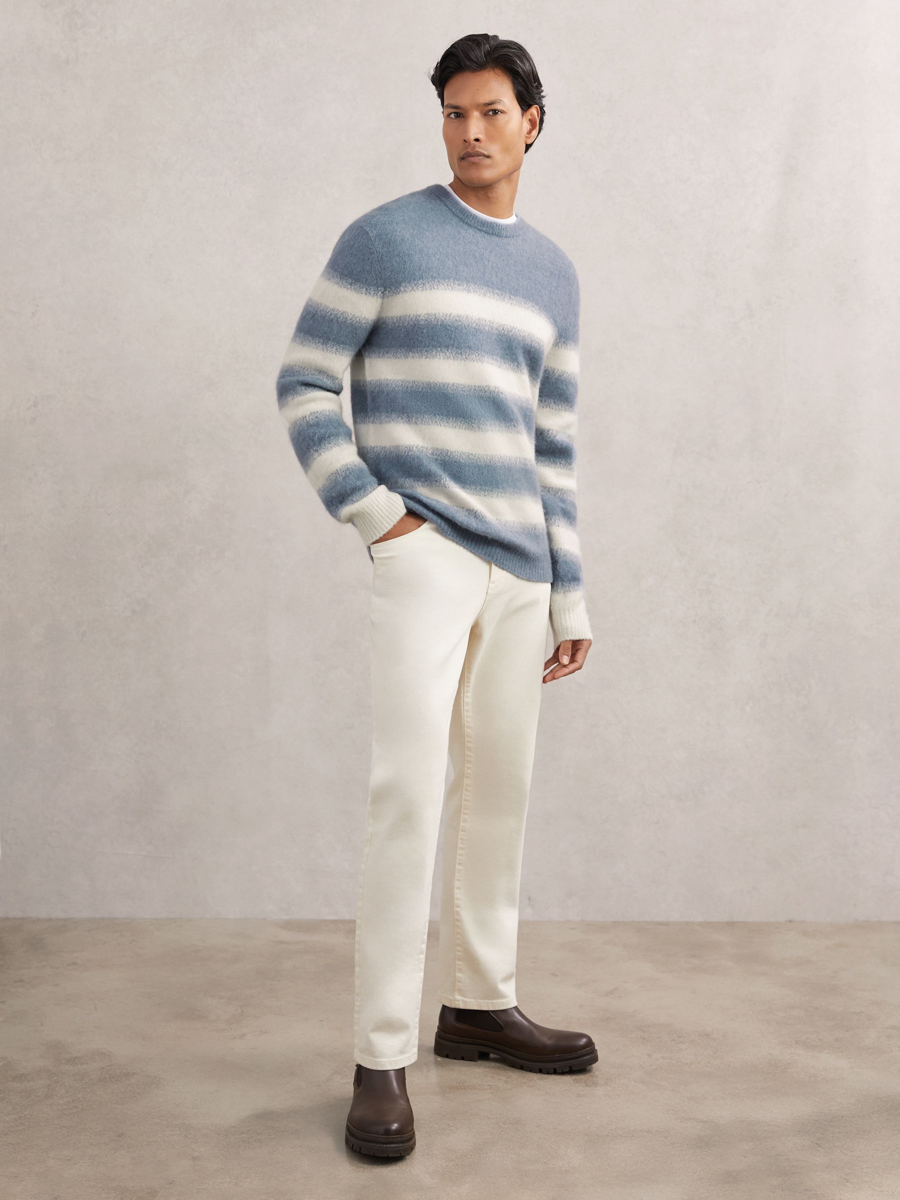 Wool-Alpaca Blend Stripe Jumper in Soft Blue/White