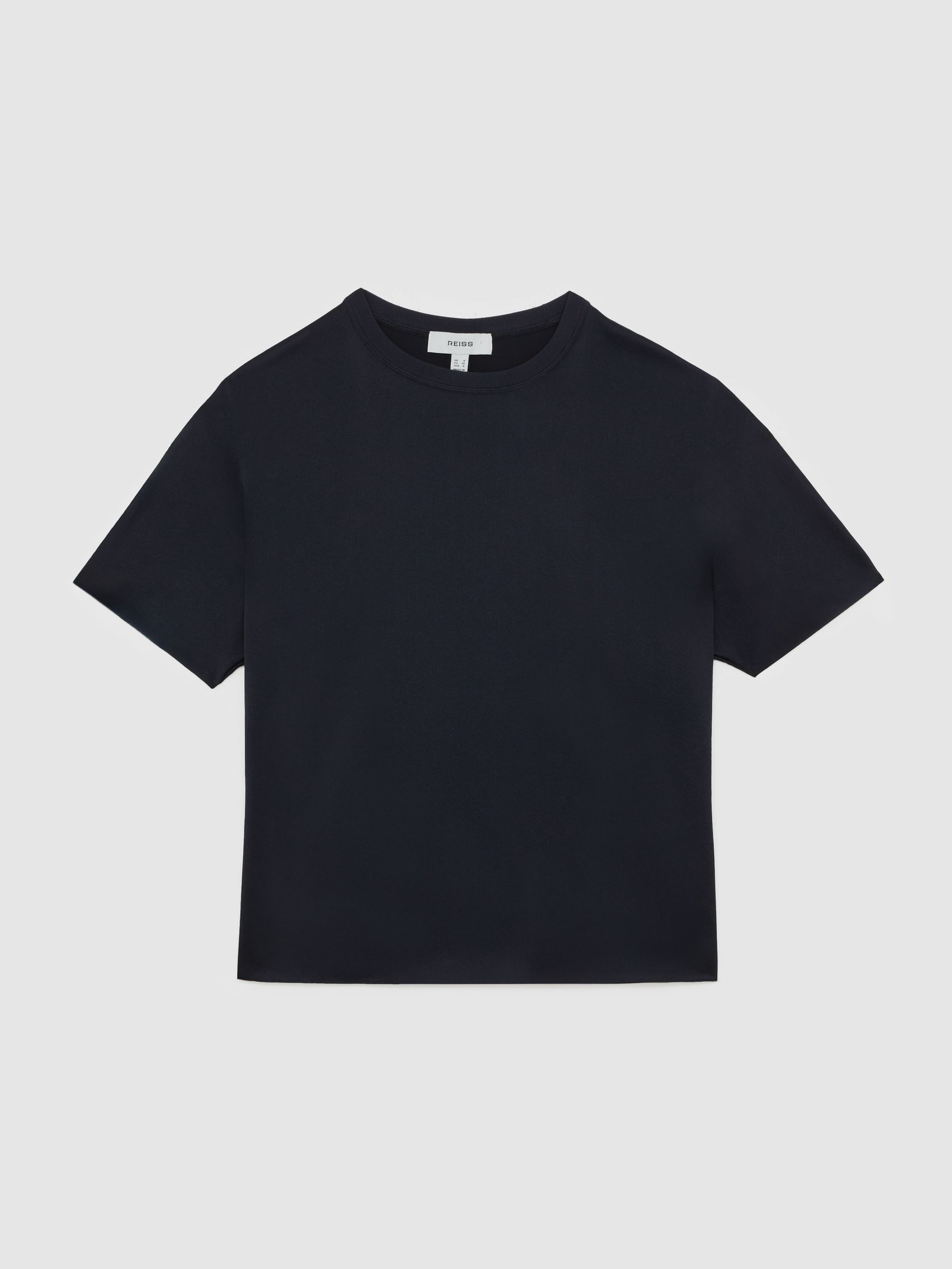 Silk Short-Sleeve Top in Navy