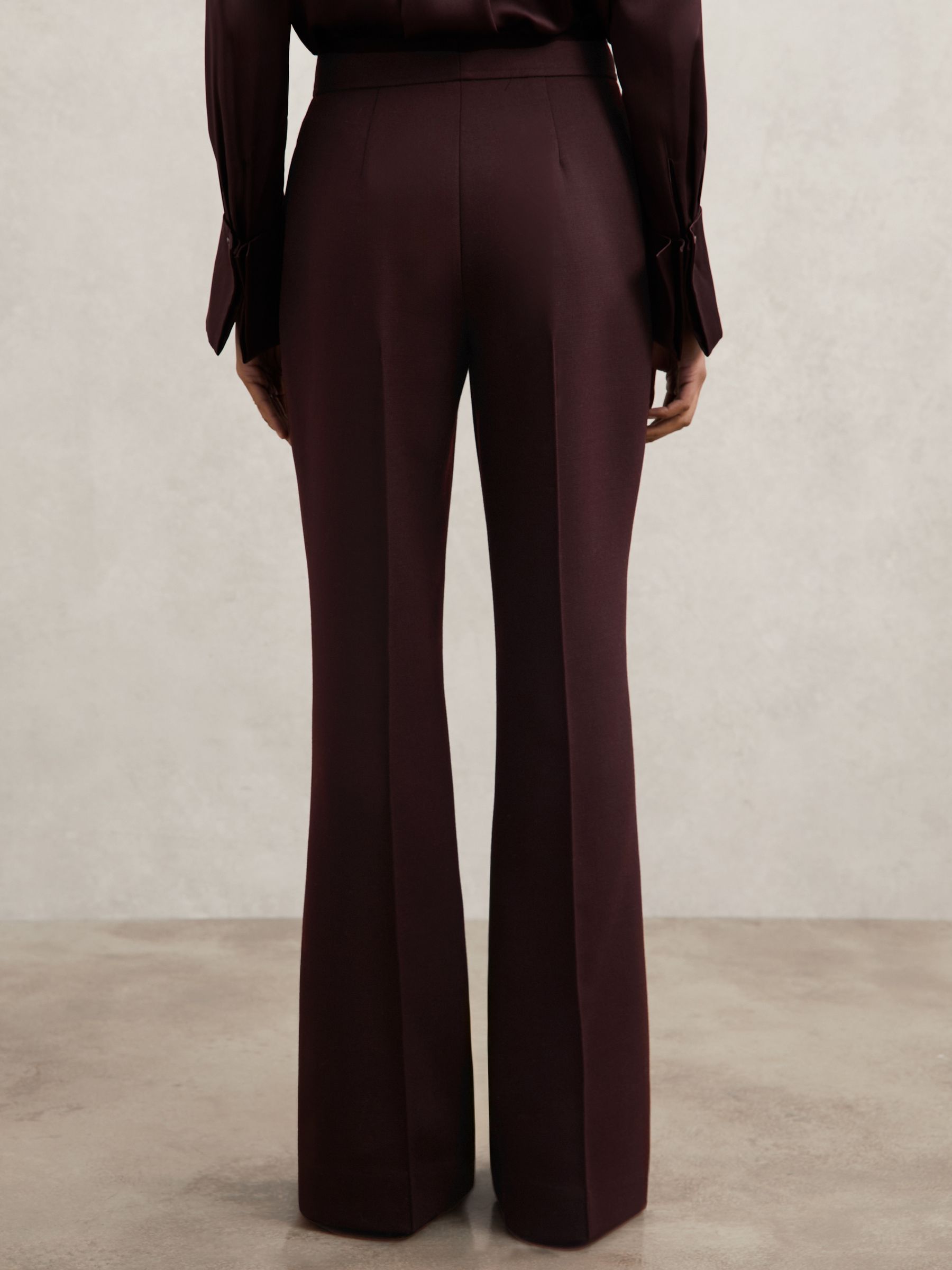 Twill Button-Tab Flared Trousers With Wool in Burgundy