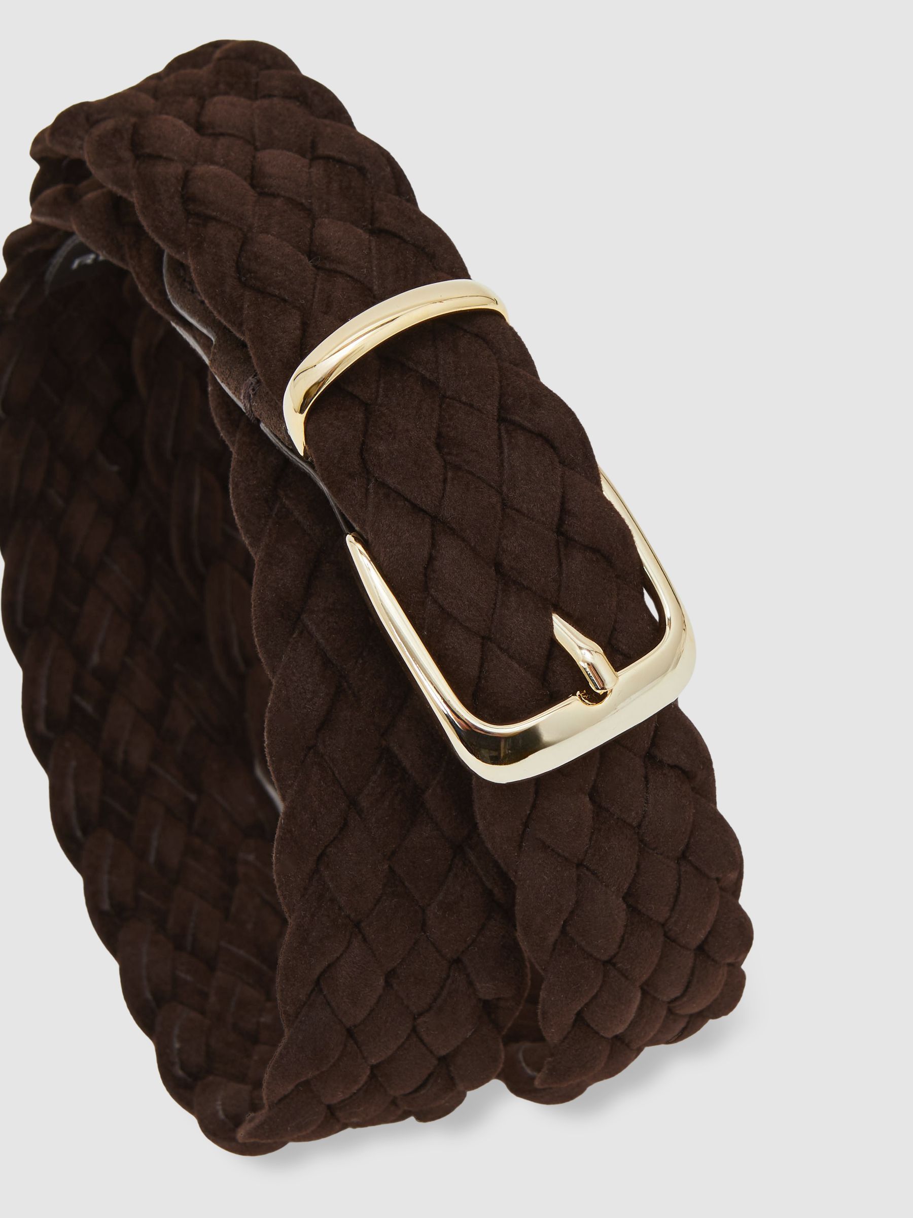 Suede Woven Belt in Dark Brown