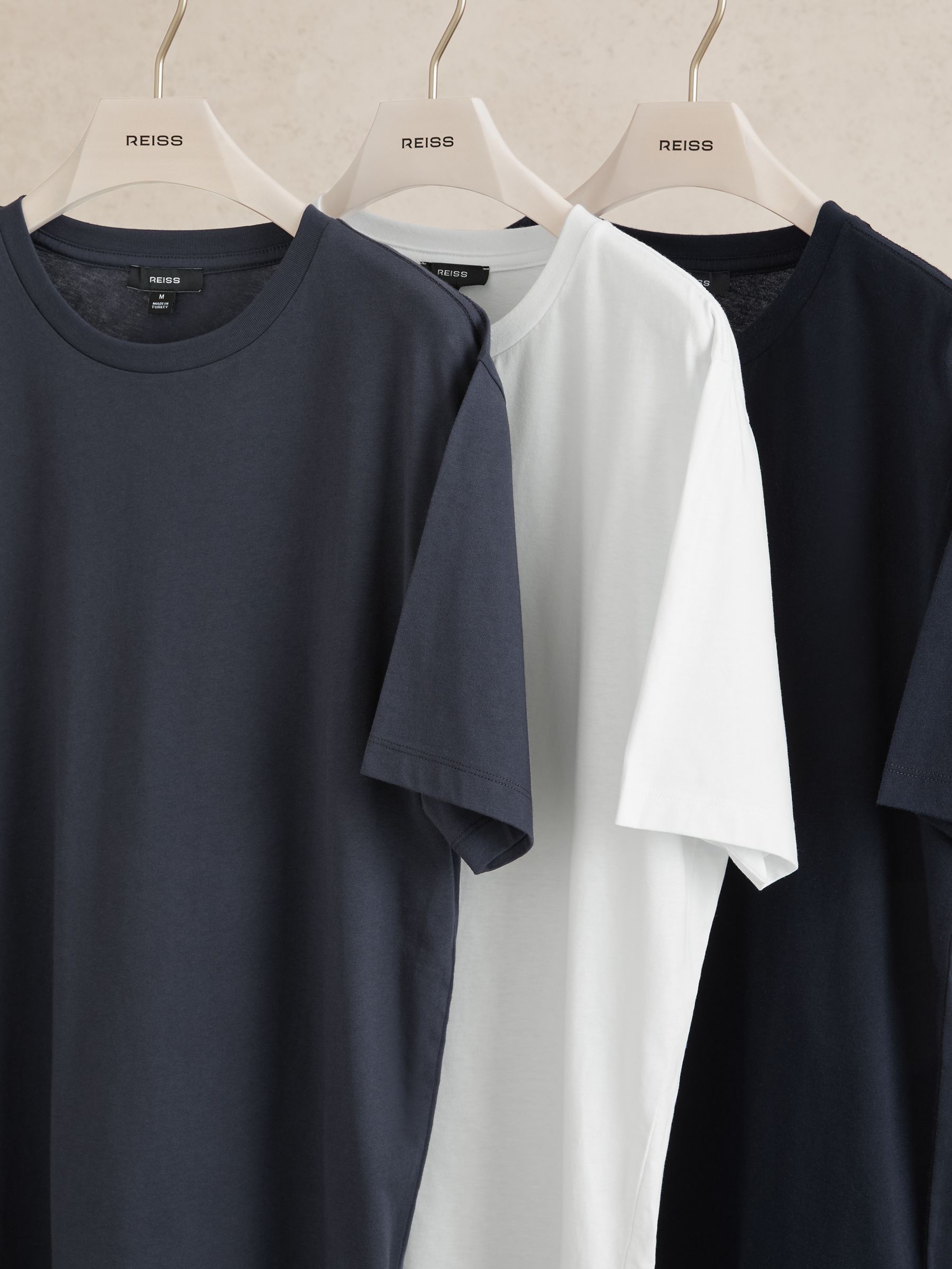 Cotton-Jersey Crew-Neck T-shirts 3 Pack in White/Navy/Airforce Blue
