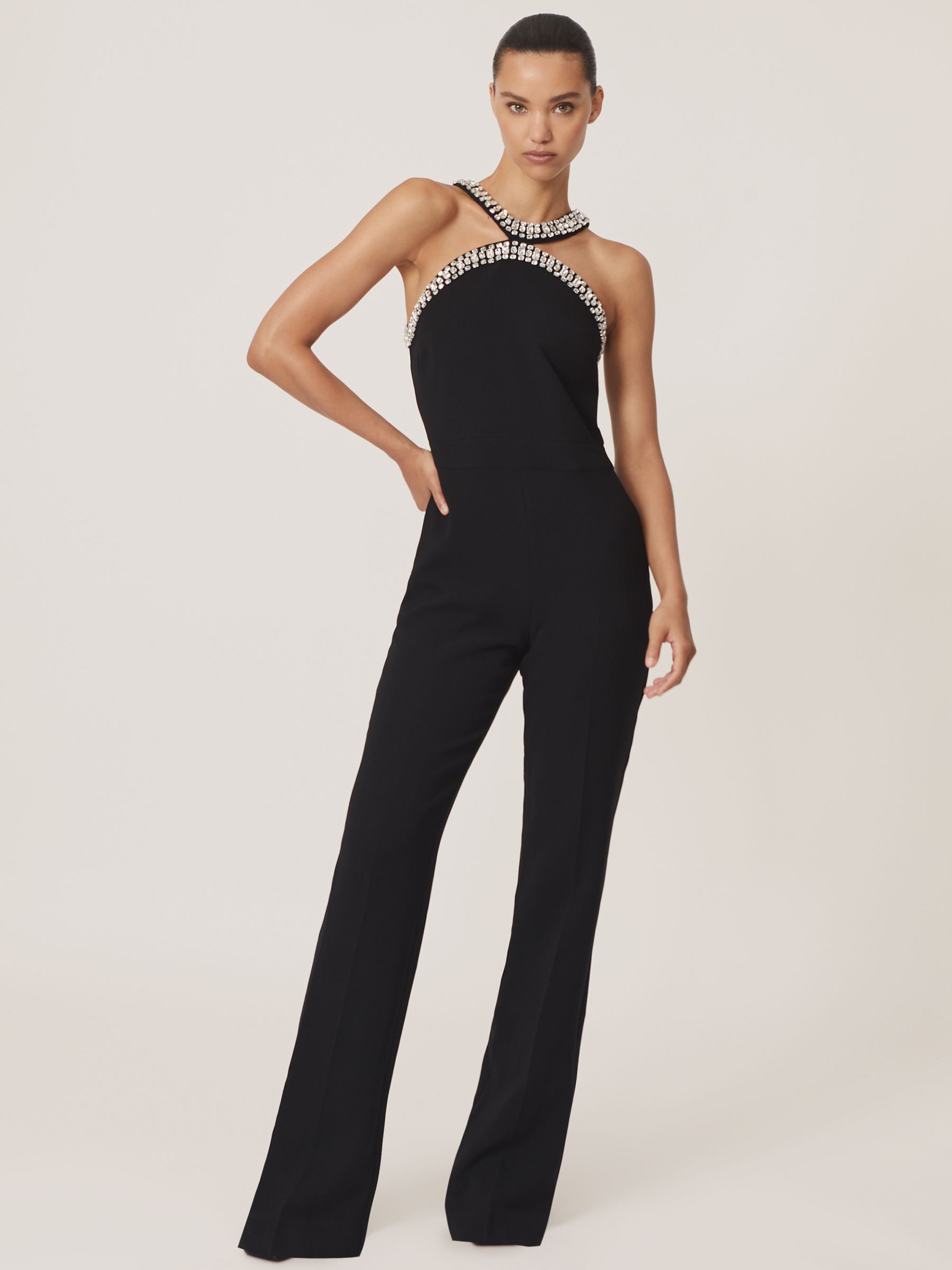 Crystal-Embellished Cut-Out Jumpsuit in Black