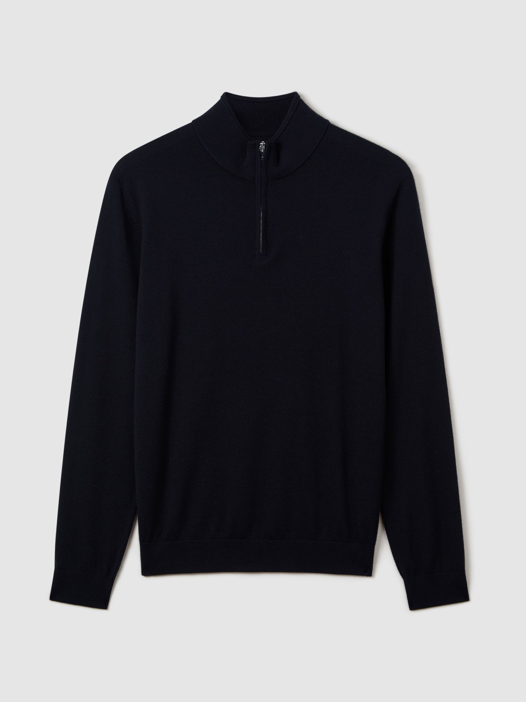 Merino Wool Half-Zip Funnel Neck Jumper in Navy