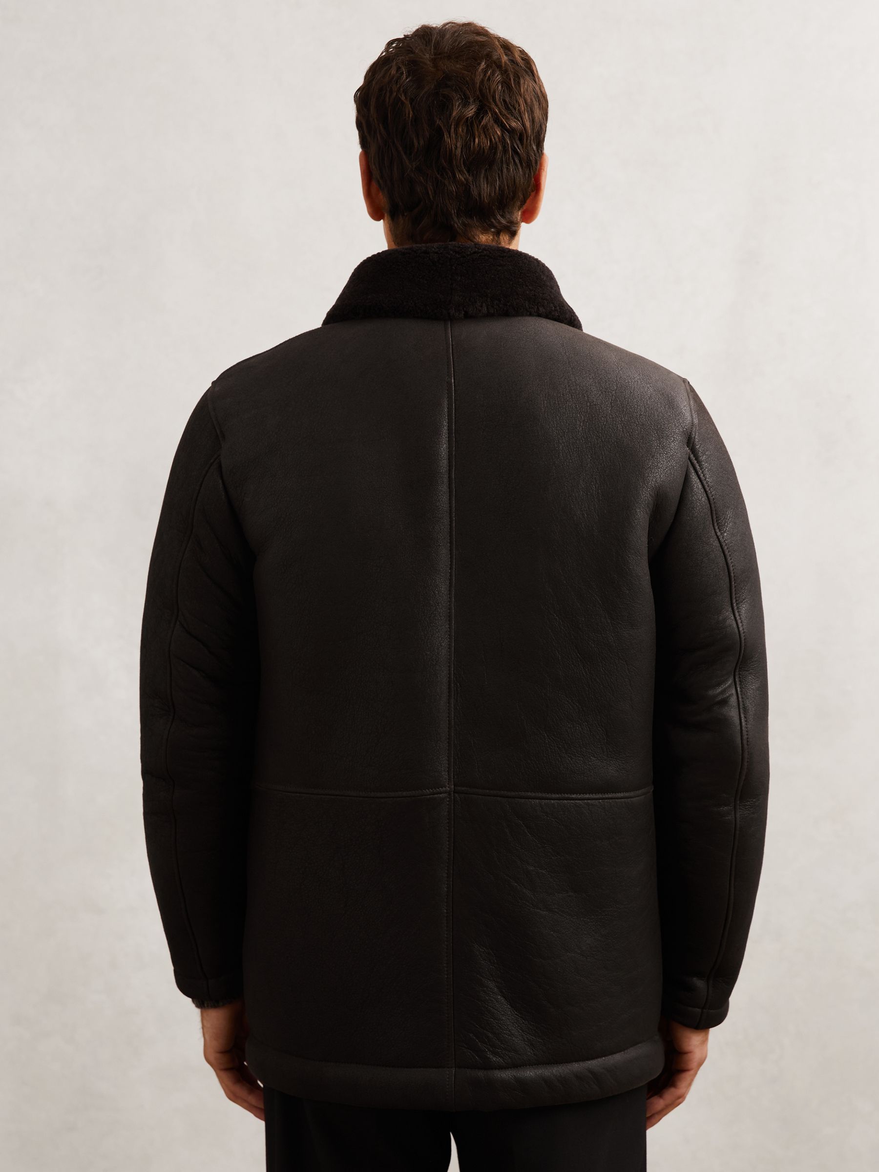 Button-Through Shearling Jacket in Brown