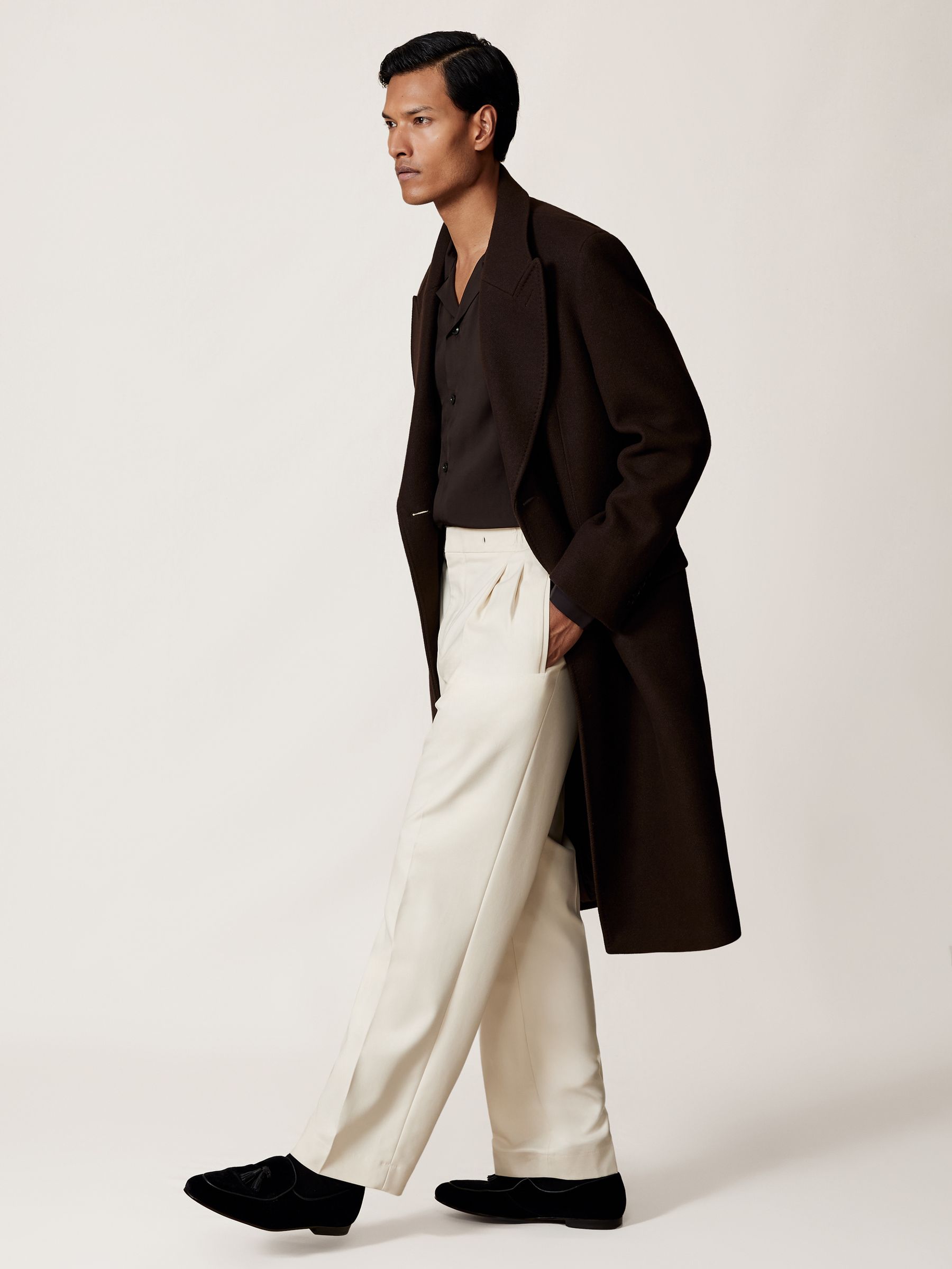 Twill Piped Cuban-Collar Shirt in Chocolate Brown