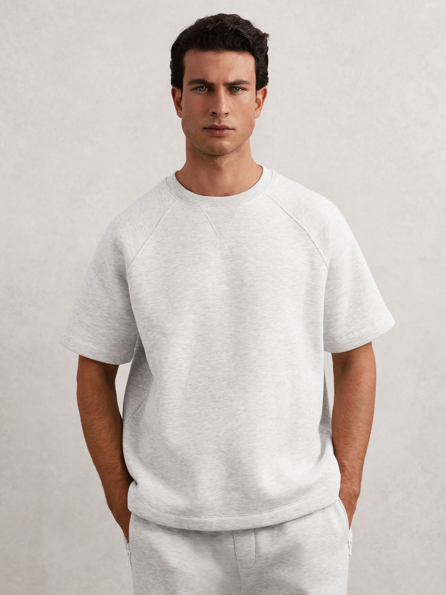 Cotton-Blend Oversize Raglan T-shirt in Soft Grey