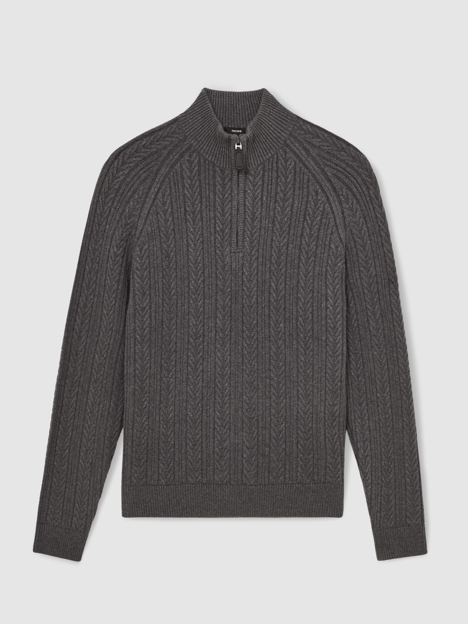 Cable-Knit Half-Zip Jumper with Wool in Mid Grey Melange