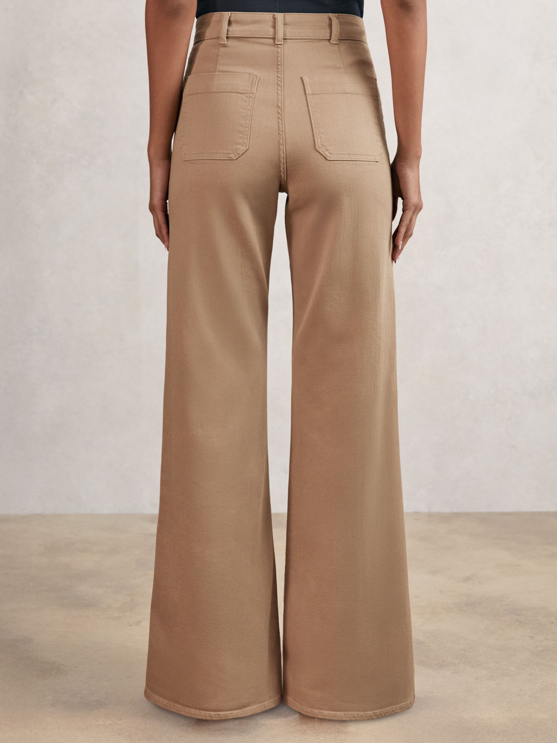 Petite Patch-Pocket Flared Jeans in Taupe Neutral
