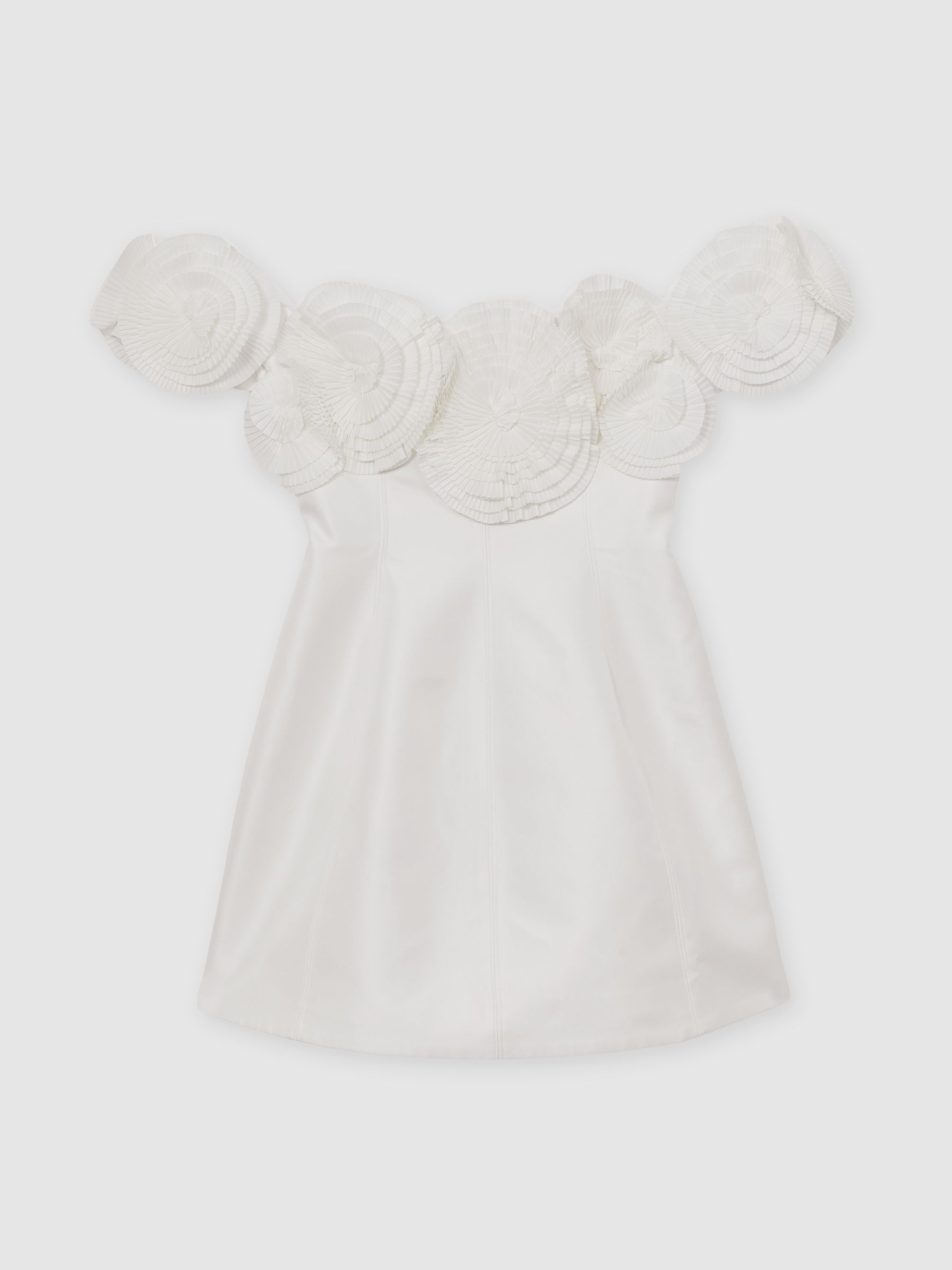 Acler Rosette Off-Shoulder Mini Dress in Ivory