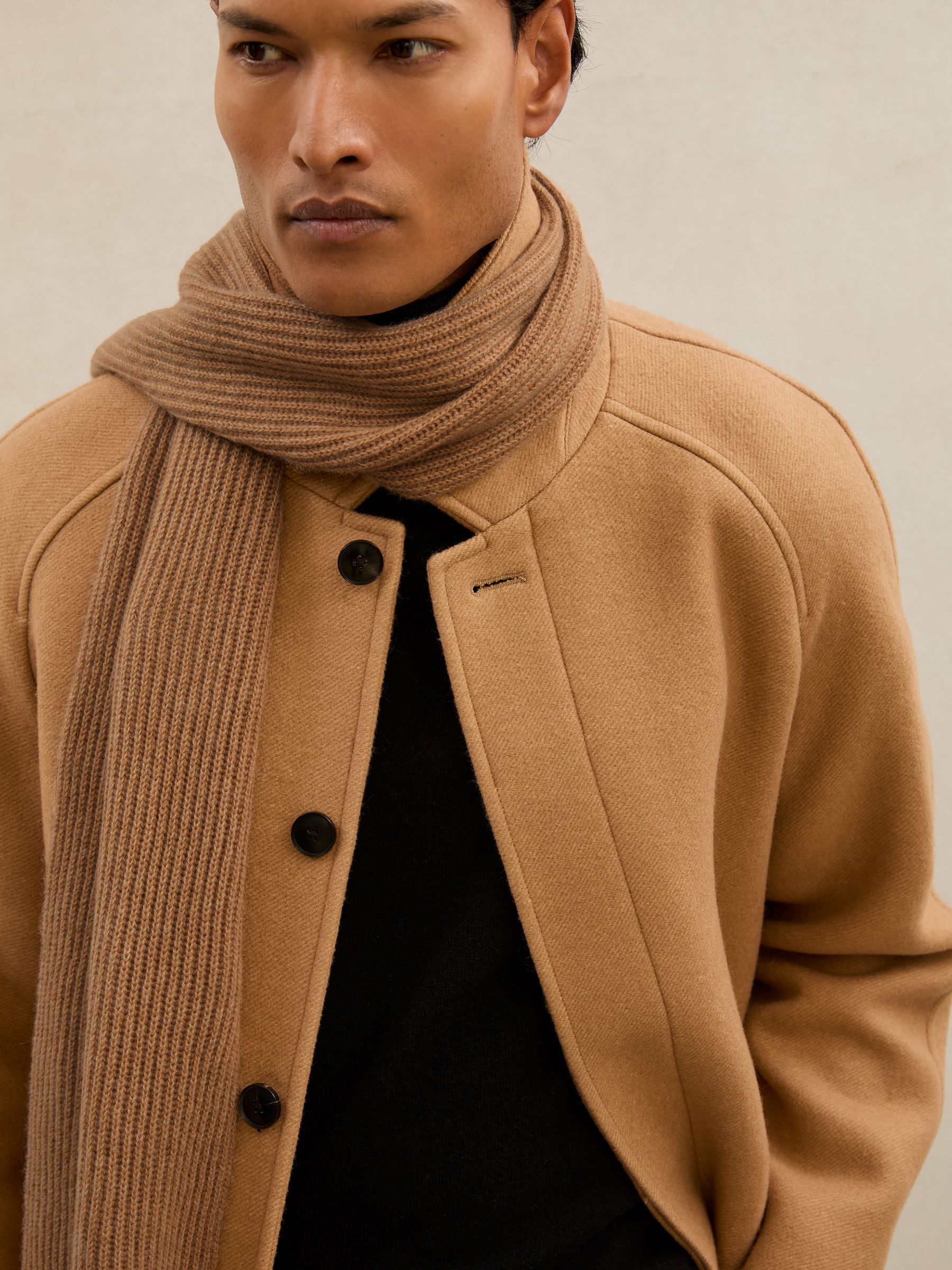 Atelier 100% Cashmere Rib-Knit Scarf in Oatmeal