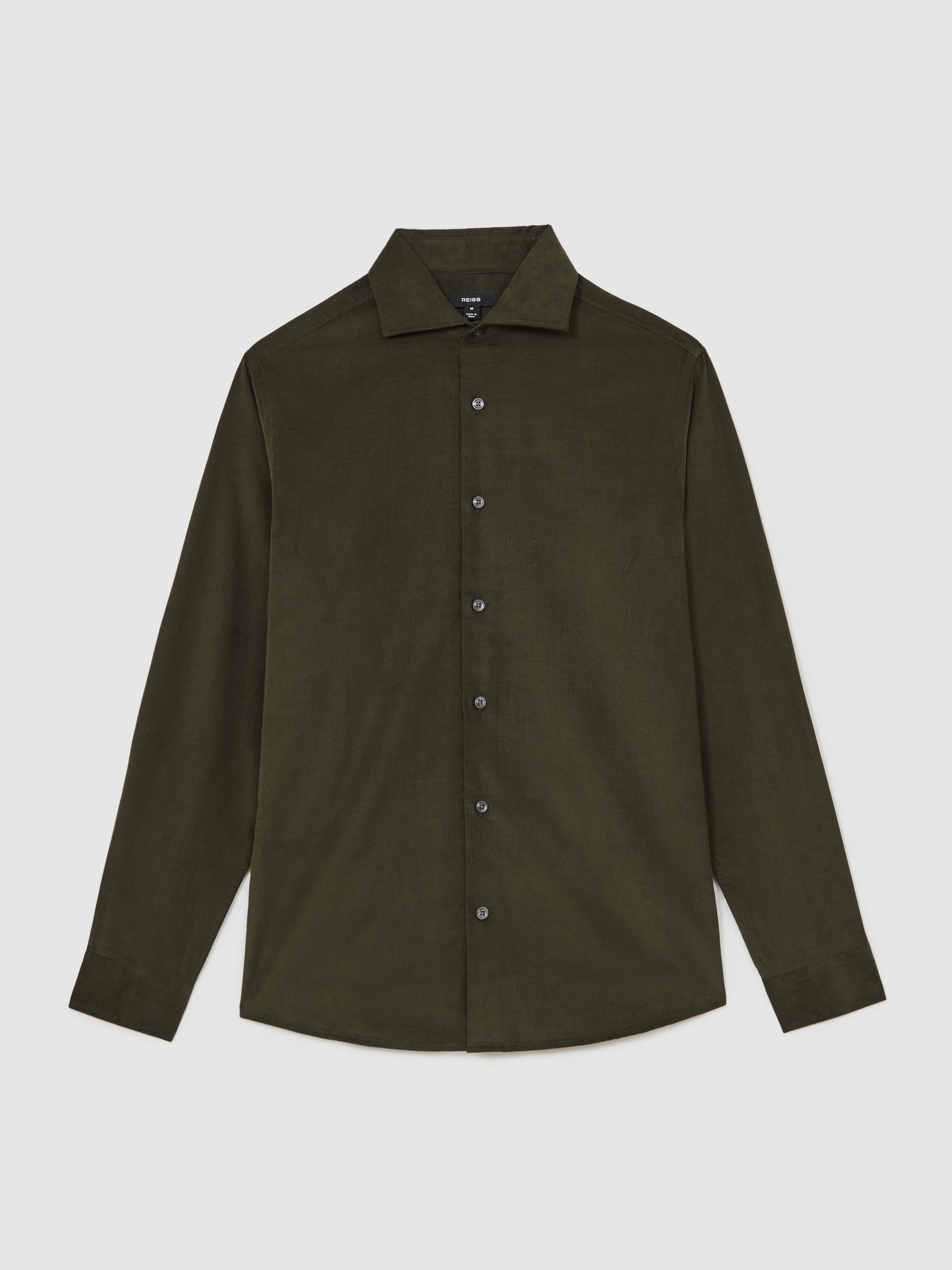 Cotton Corduroy Cutaway-Collar Shirt in Dark Green