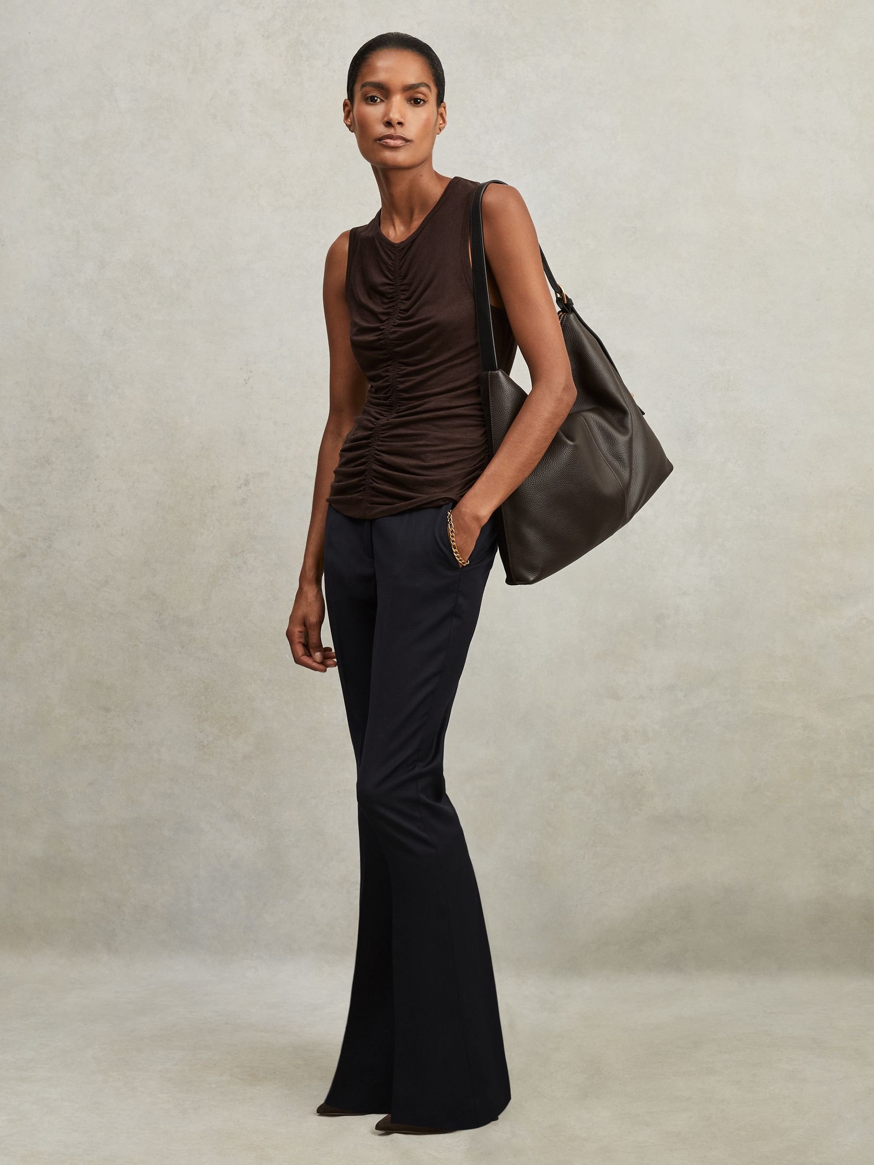 Wool-Blend Tailored Flared Suit Trousers in Navy