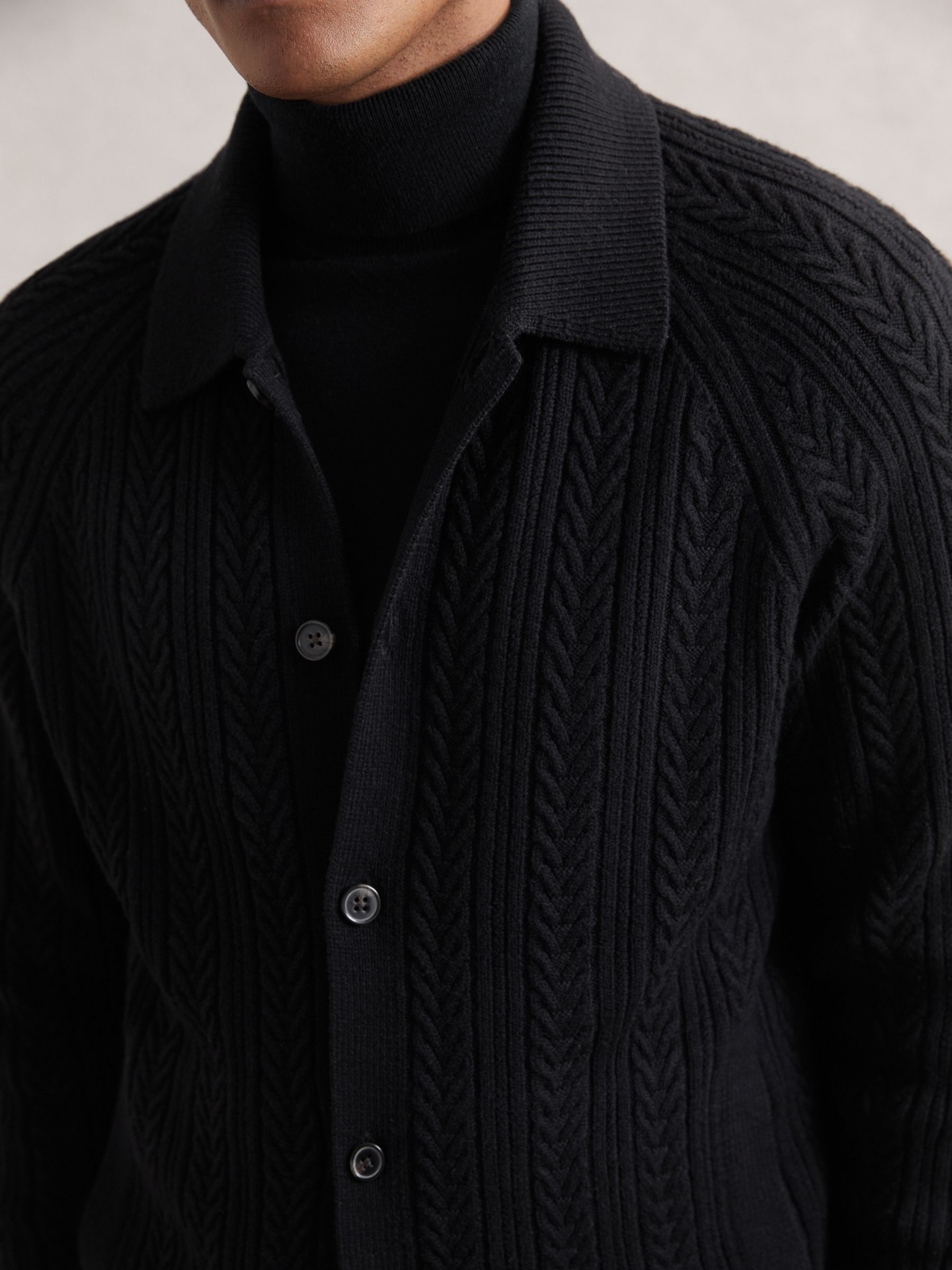 Cable-Knit Cardigan With Wool in Black