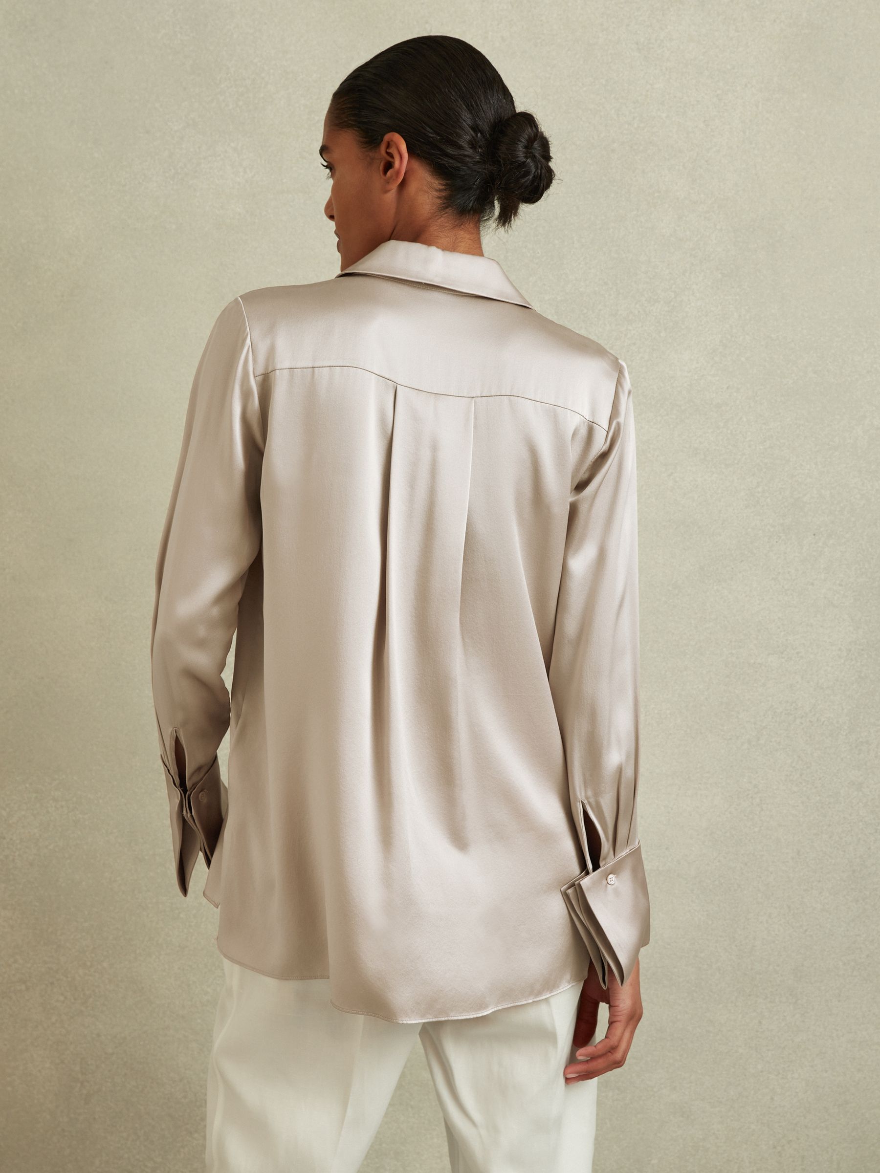 Silk Double-Cuff Button-Through Shirt in Champagne