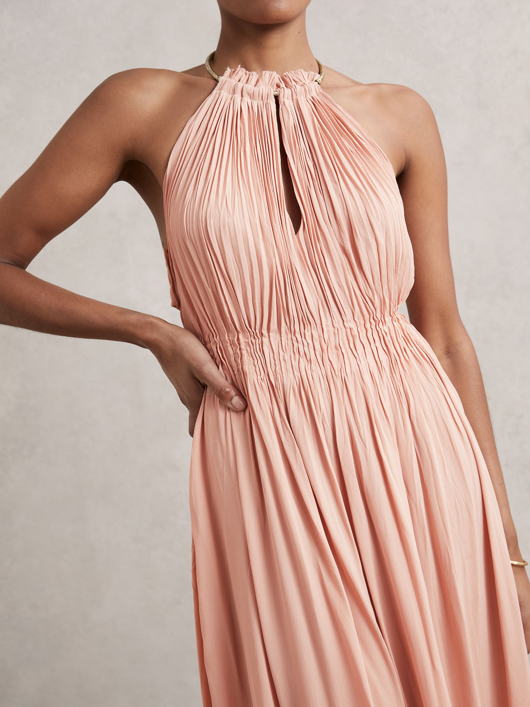 Ring-Detail Halterneck Maxi Dress in Pink