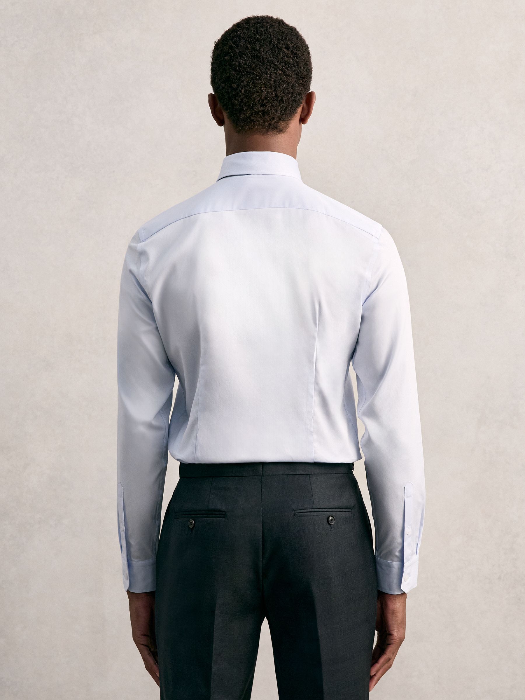 Regular Fit Cotton-Satin Regular-Fit Stripe Shirt in Mid Blue