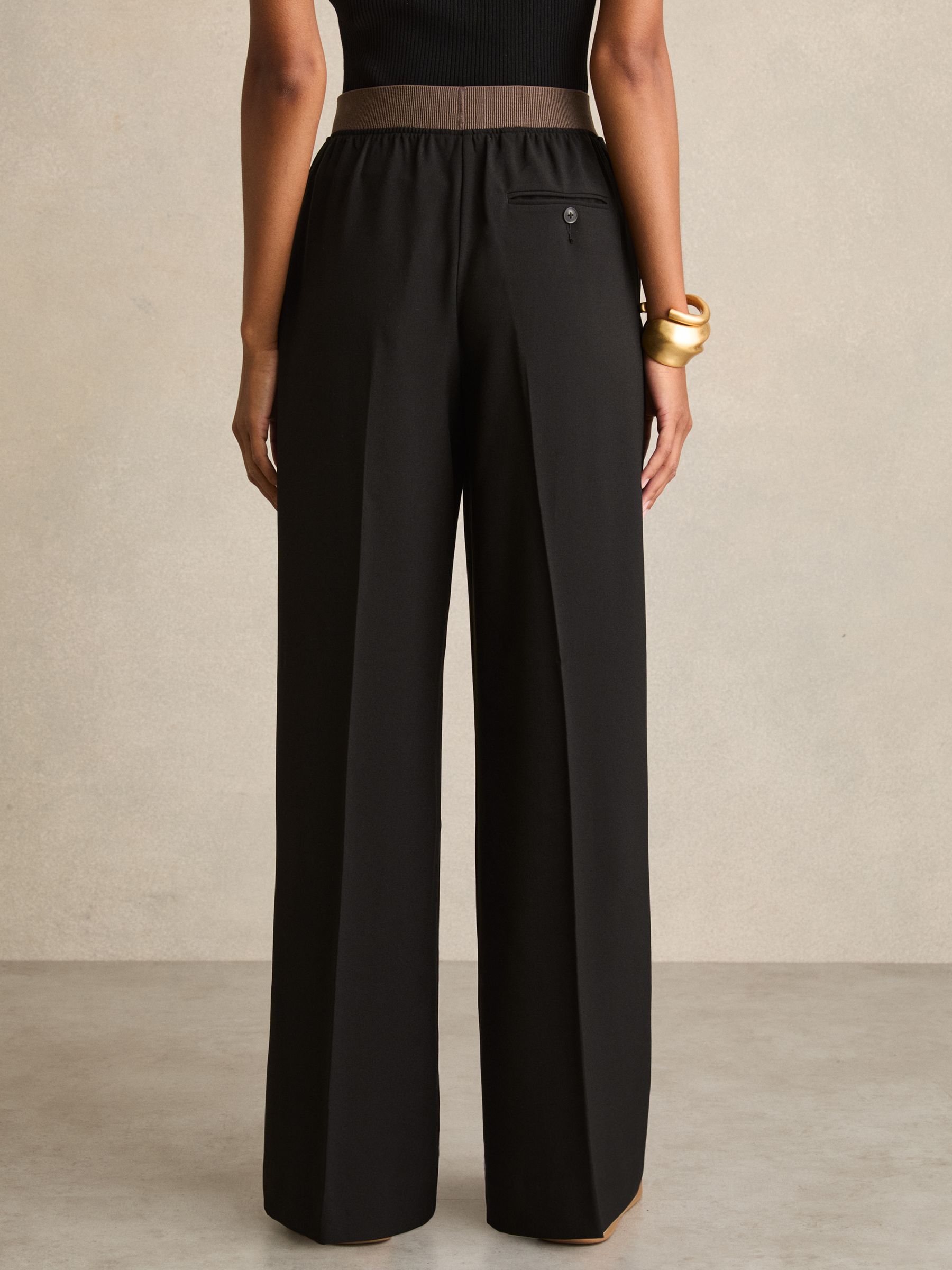 Petite Wide-Leg Elasticated-Waist Trousers in Black