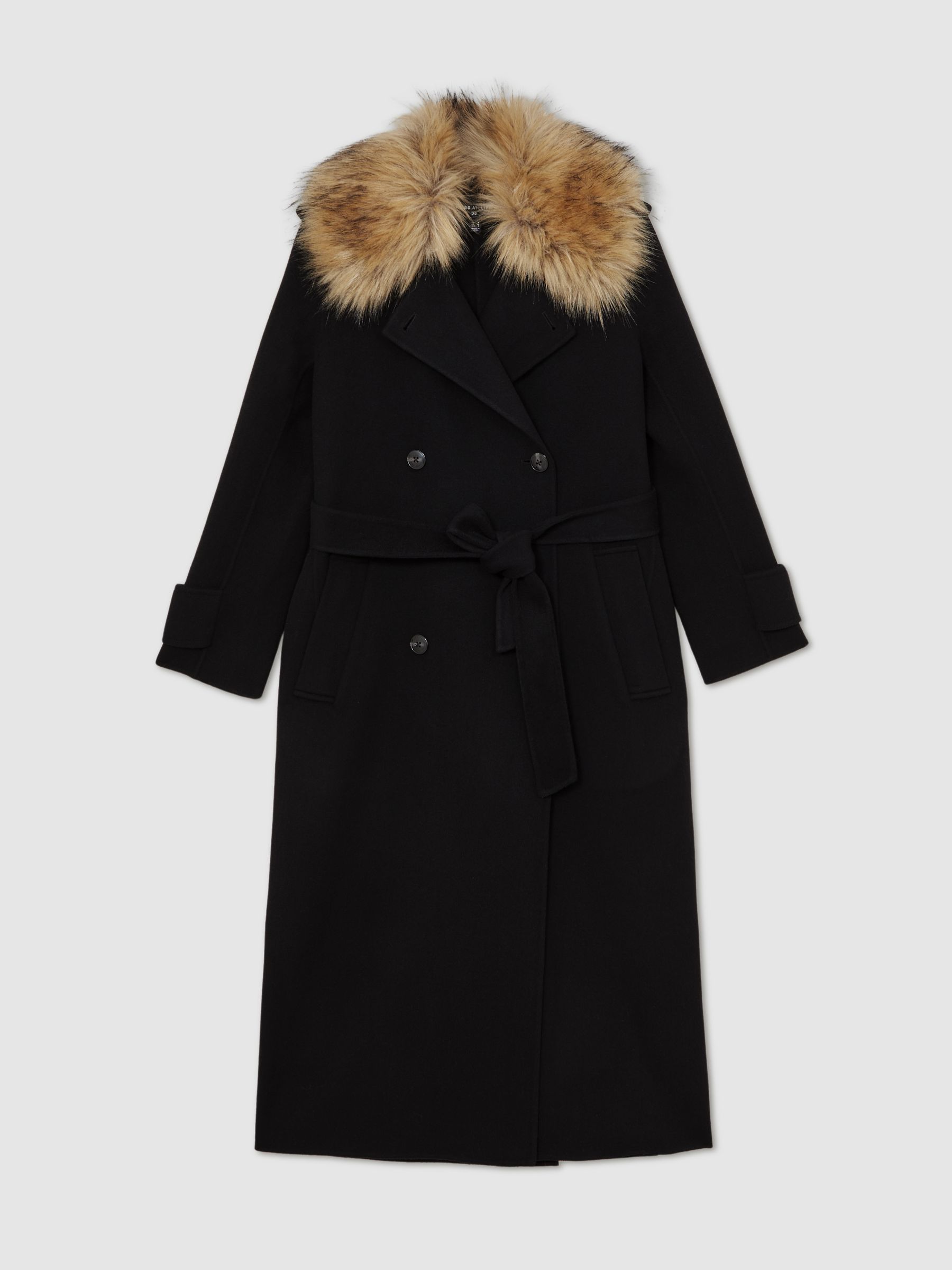 Atelier Wool Faux-Fur Collar Coat in Black