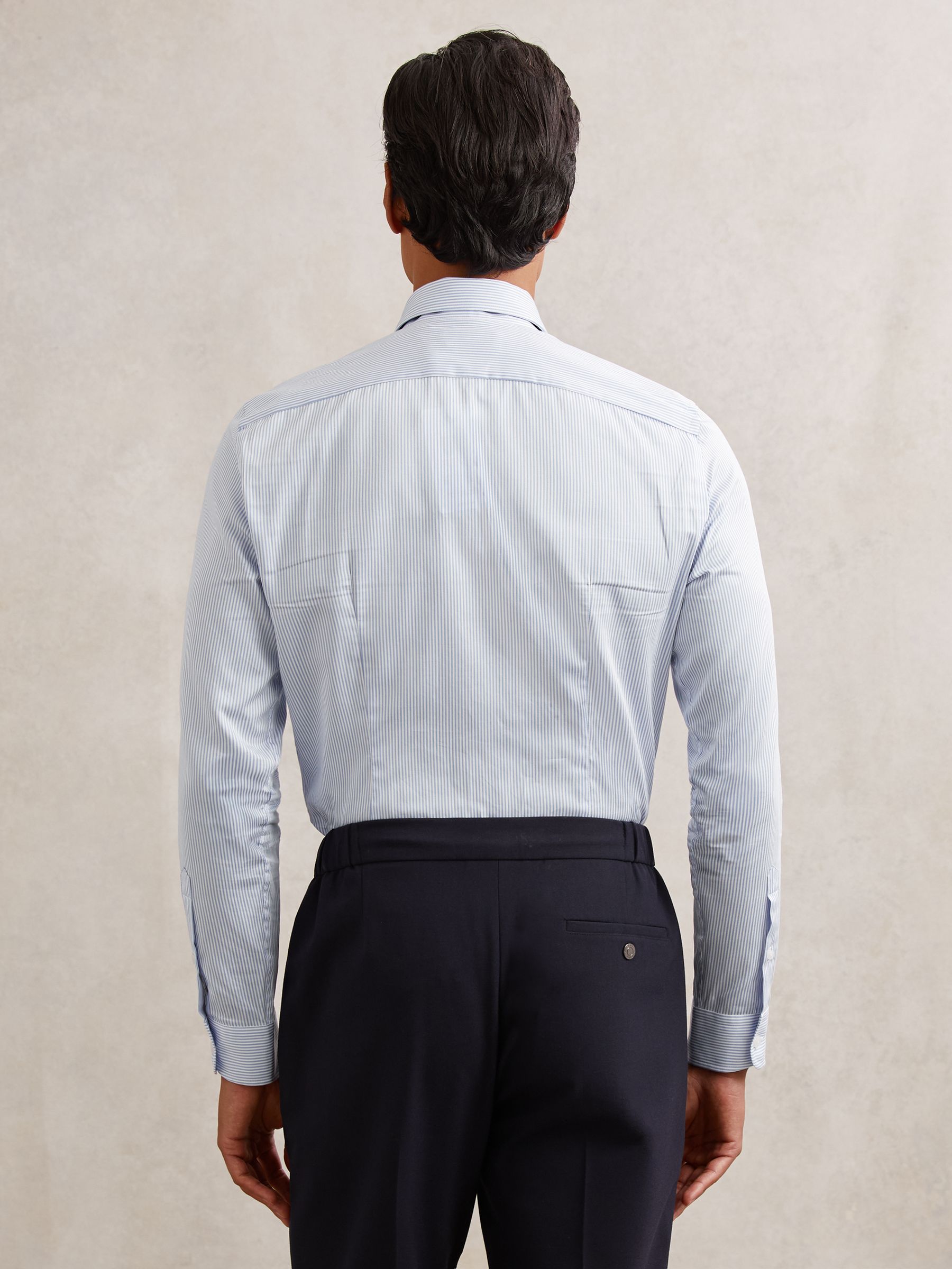 Slim Fit Cotton-Satin Regular-Fit Stripe Shirt in Blue Stripe