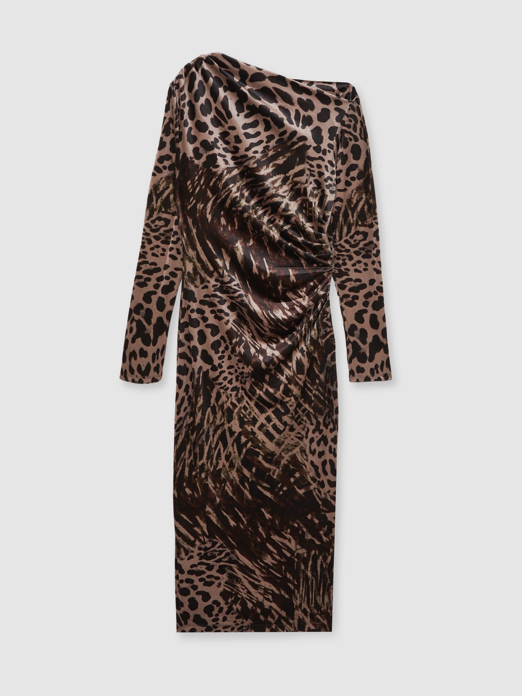 Petite Velvet Leopard-Print Midi Dress in Black/Brown