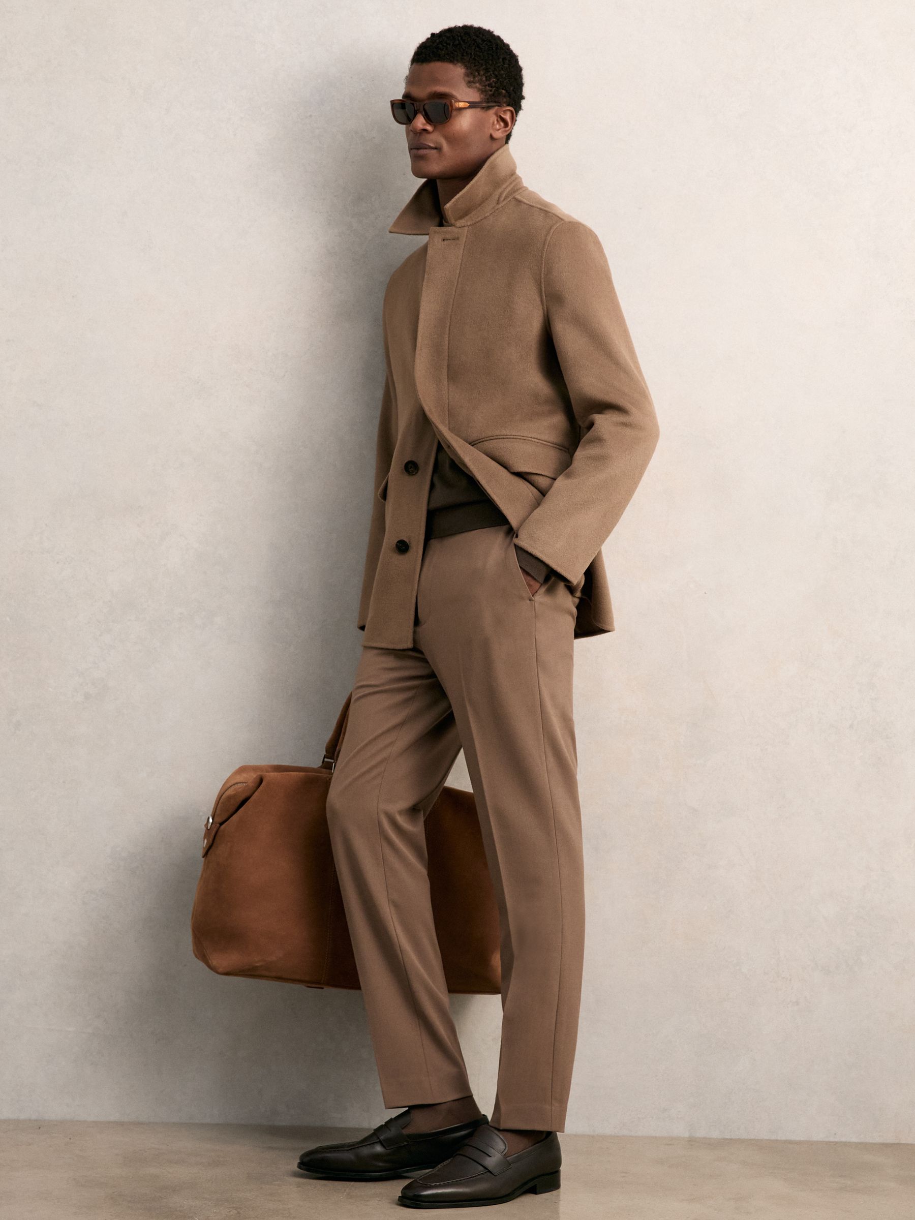 Wool Blend Double Face Button Jacket in Brown