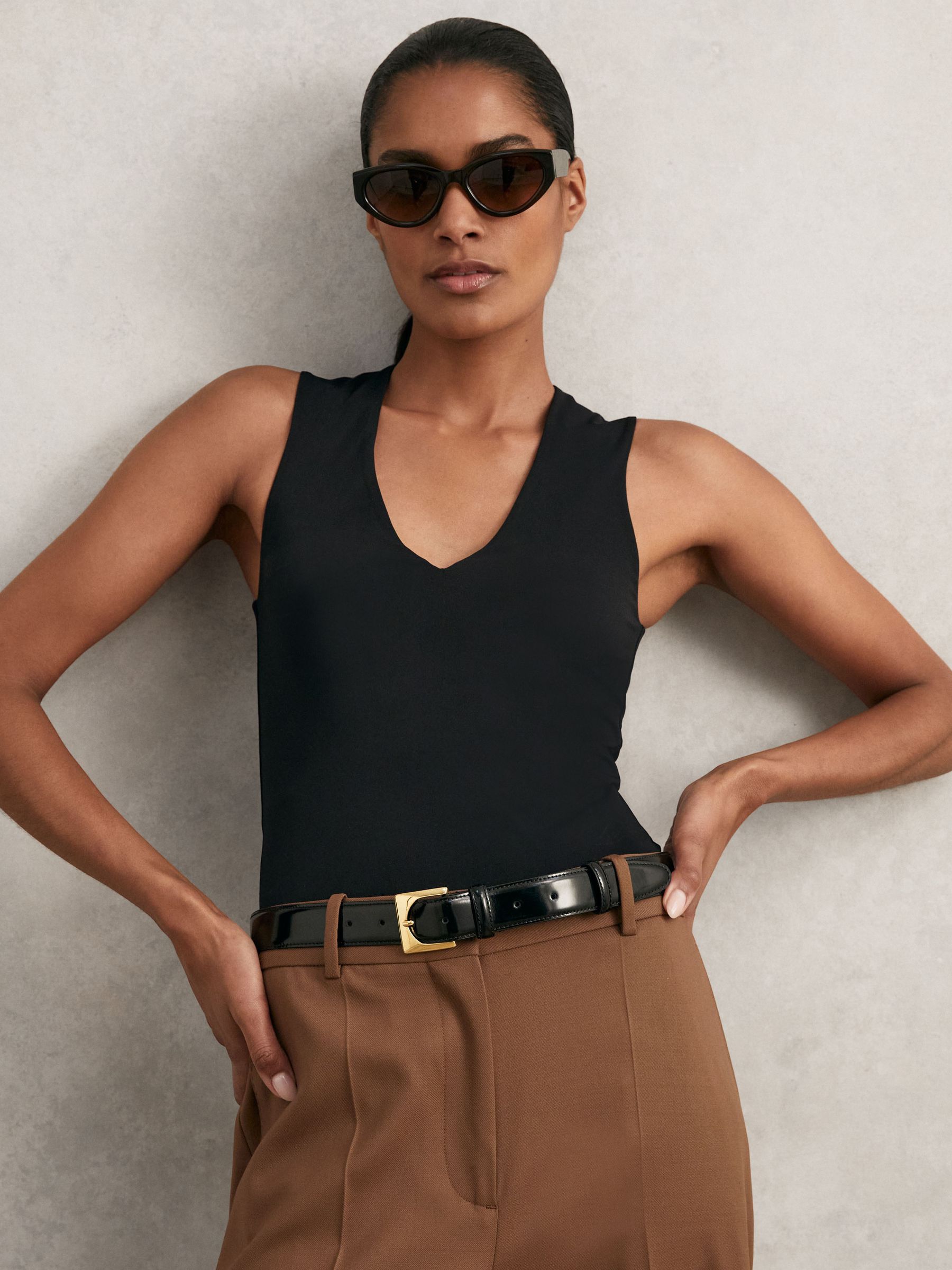 Leather Square-Buckle Belt in Black