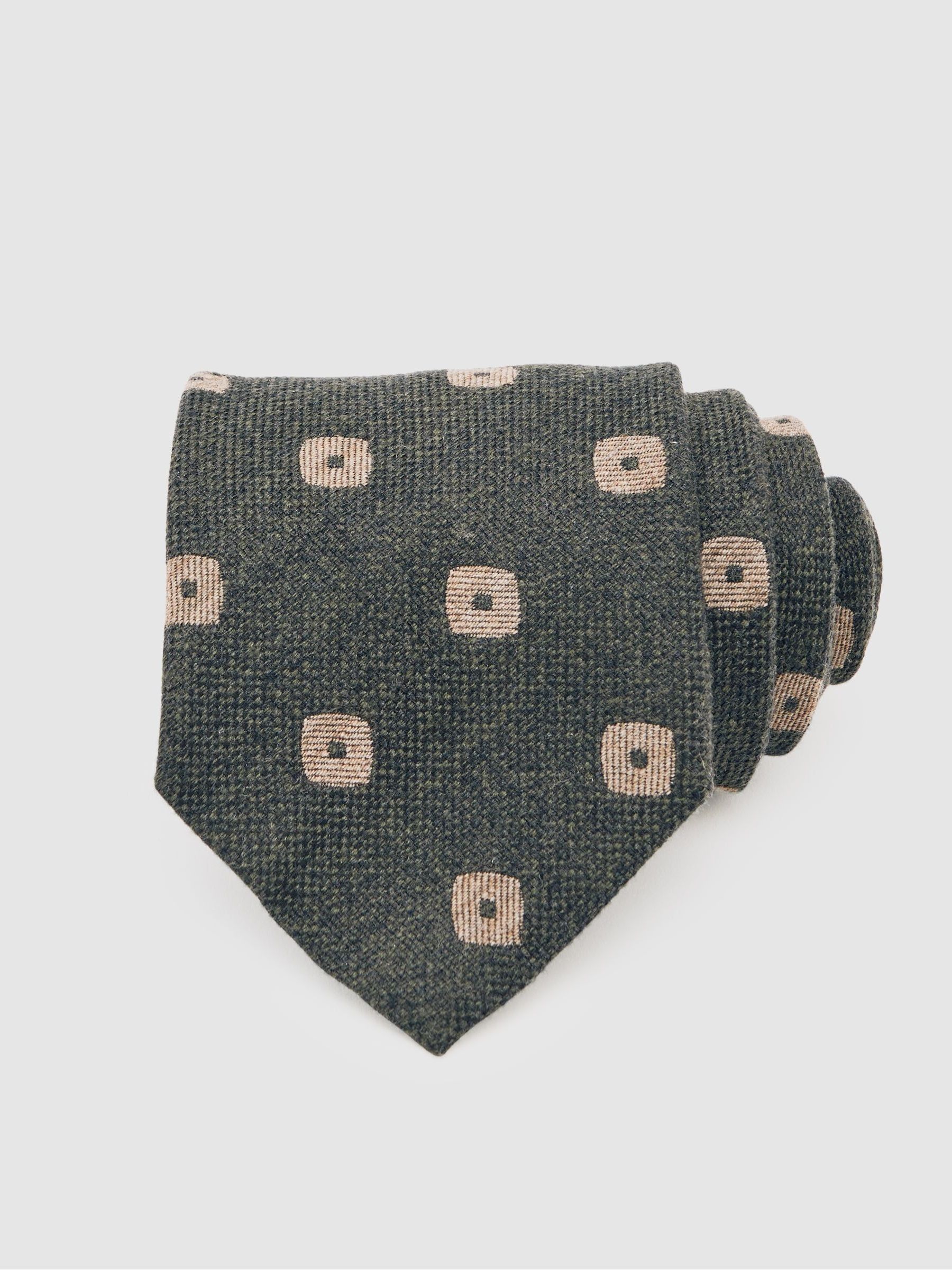 Silk-Wool Square-Medallion Tie in Forest Green
