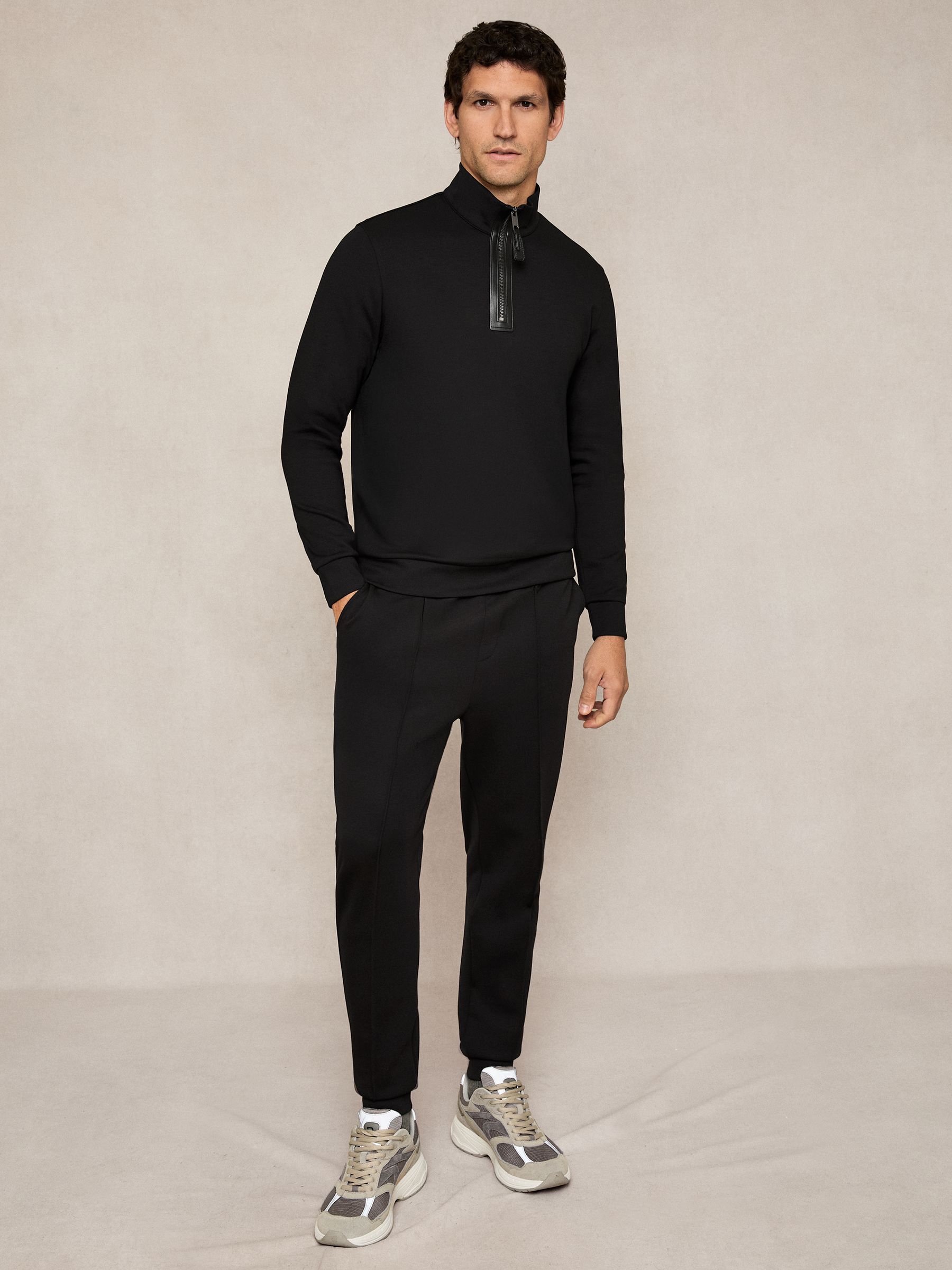 Interlock Half-Zip Sweatshirt with Trim in Black
