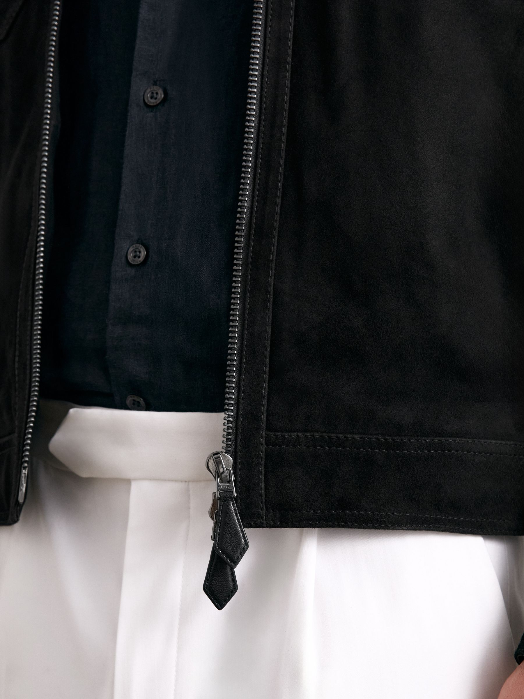 Suede Zip Through Jacket in Black