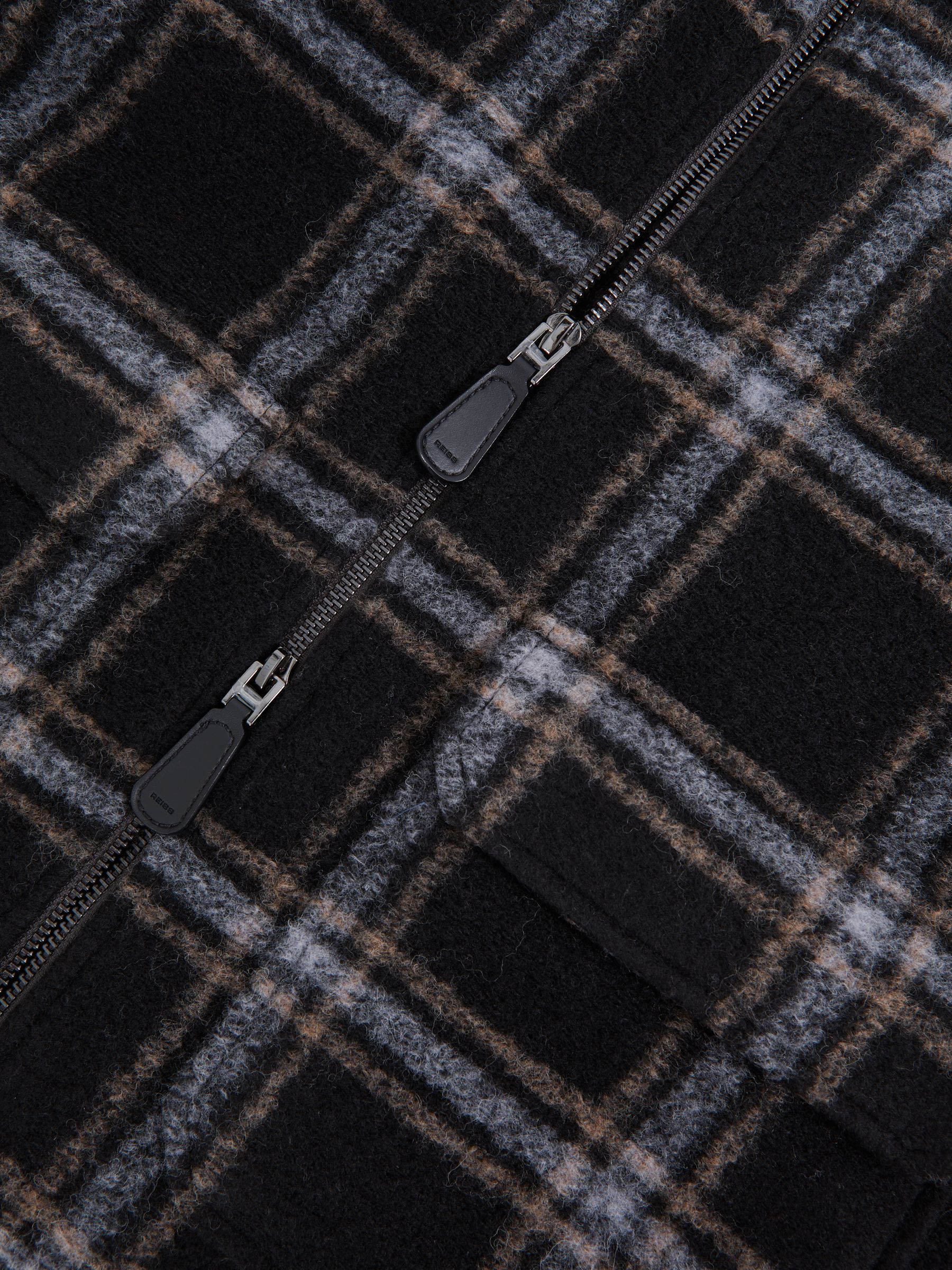 Zip-Through Check Overshirt with Wool in Navy