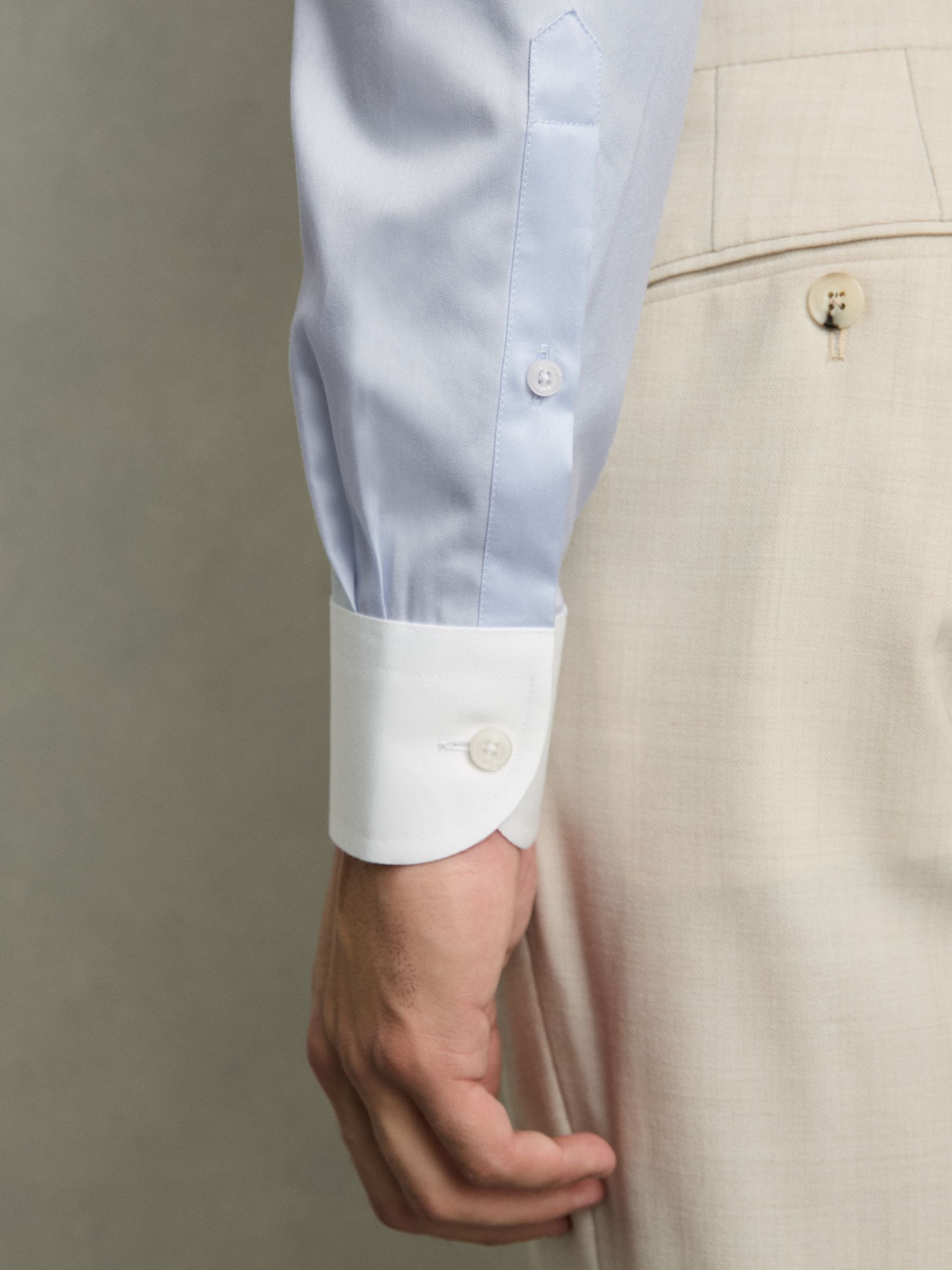 Regular-Fit Cotton Pin-Collar Shirt in Contrast S Blue