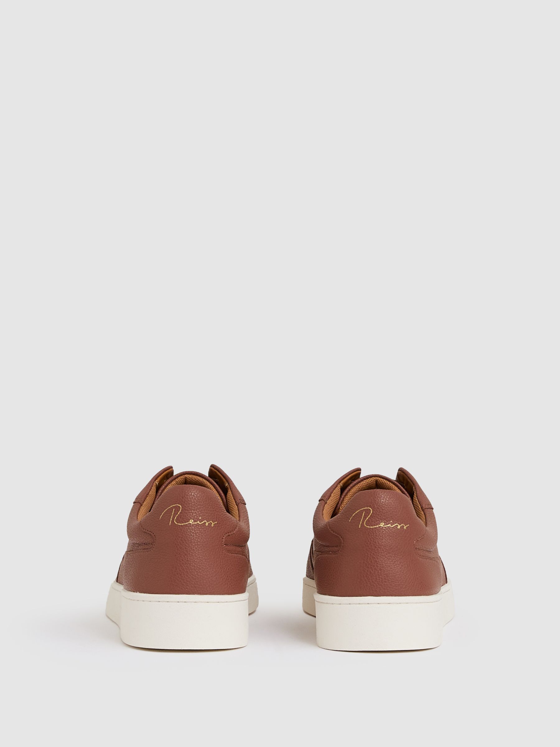 Grained Leather Elasticated Lace Trainers in Terracotta Brown