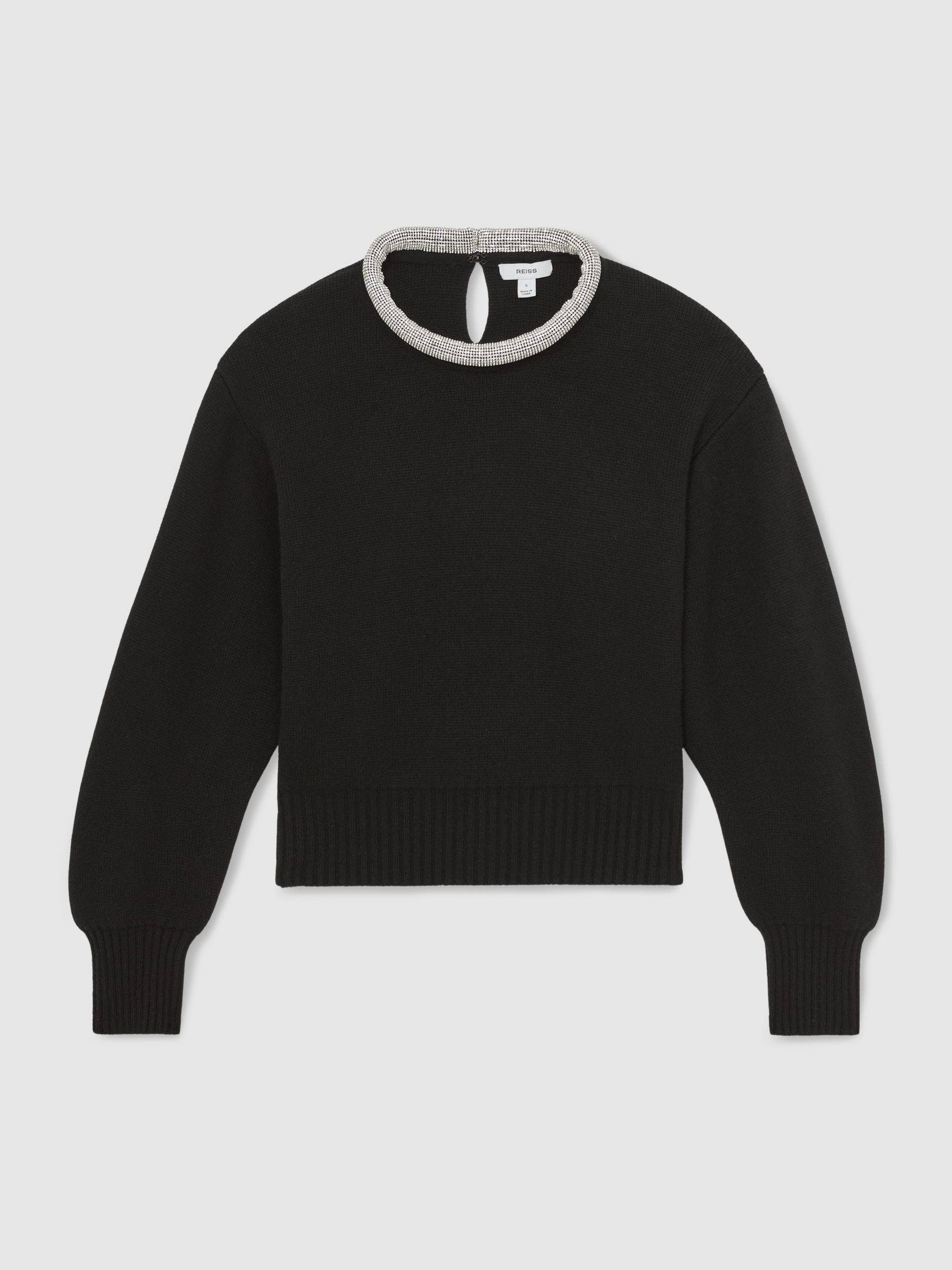 Wool-Blend Necklace-Trim Jumper With Cashmere in Black