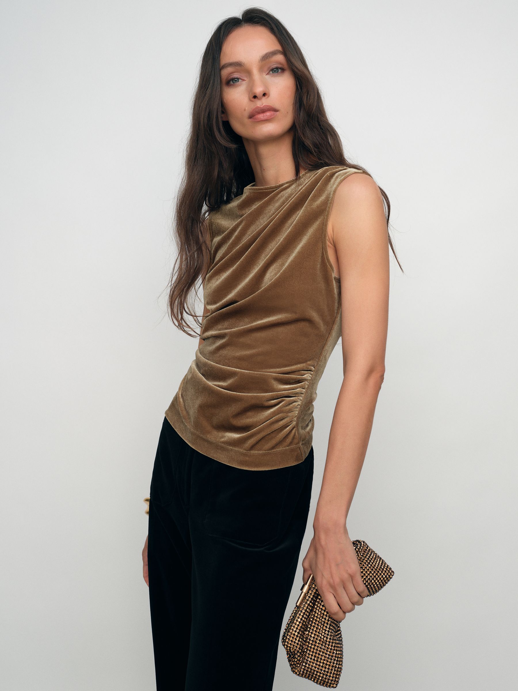 Velvet Drape Sleeveless Top in Gold