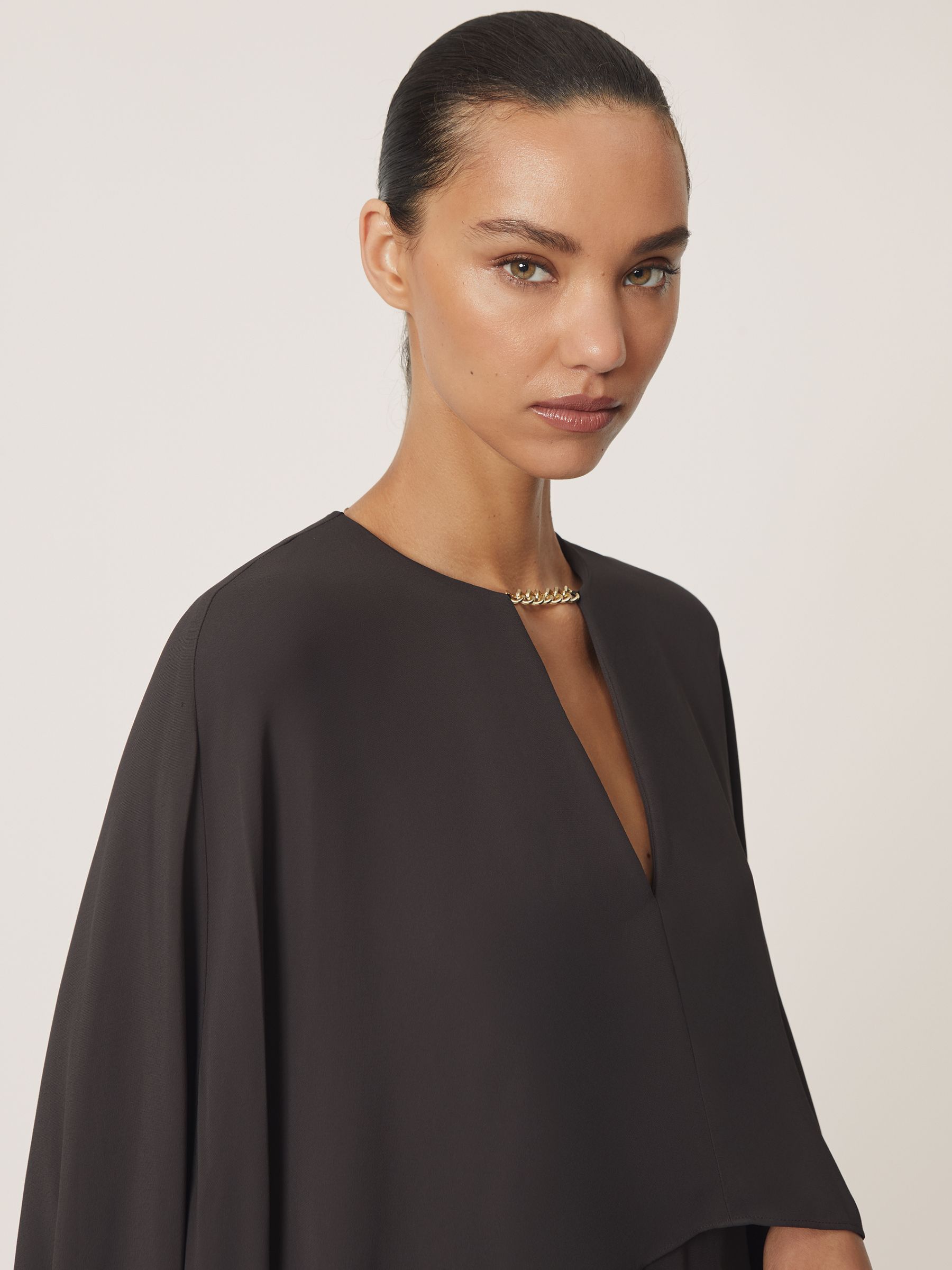 Chain-Detail Cape Mini Dress in Grape