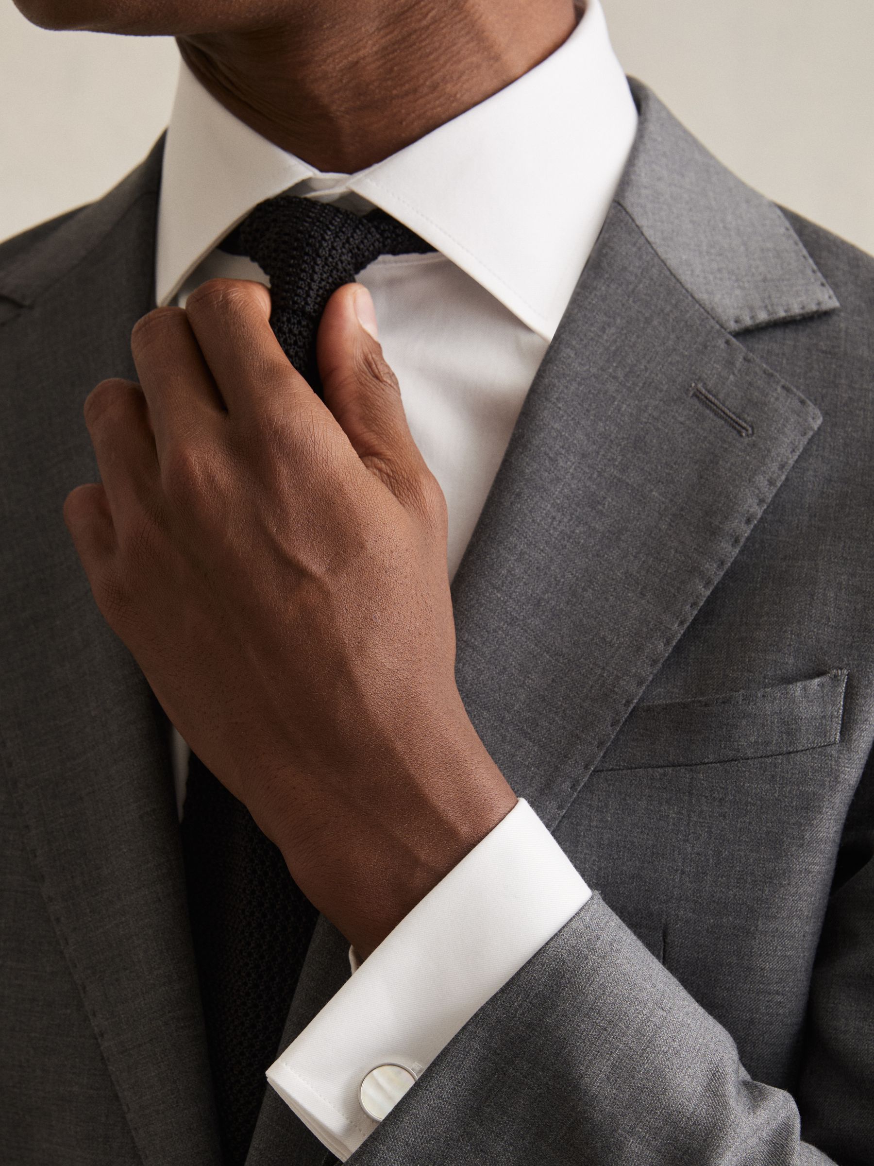 Inlaid Round Cufflinks in Silver Tone /Mop