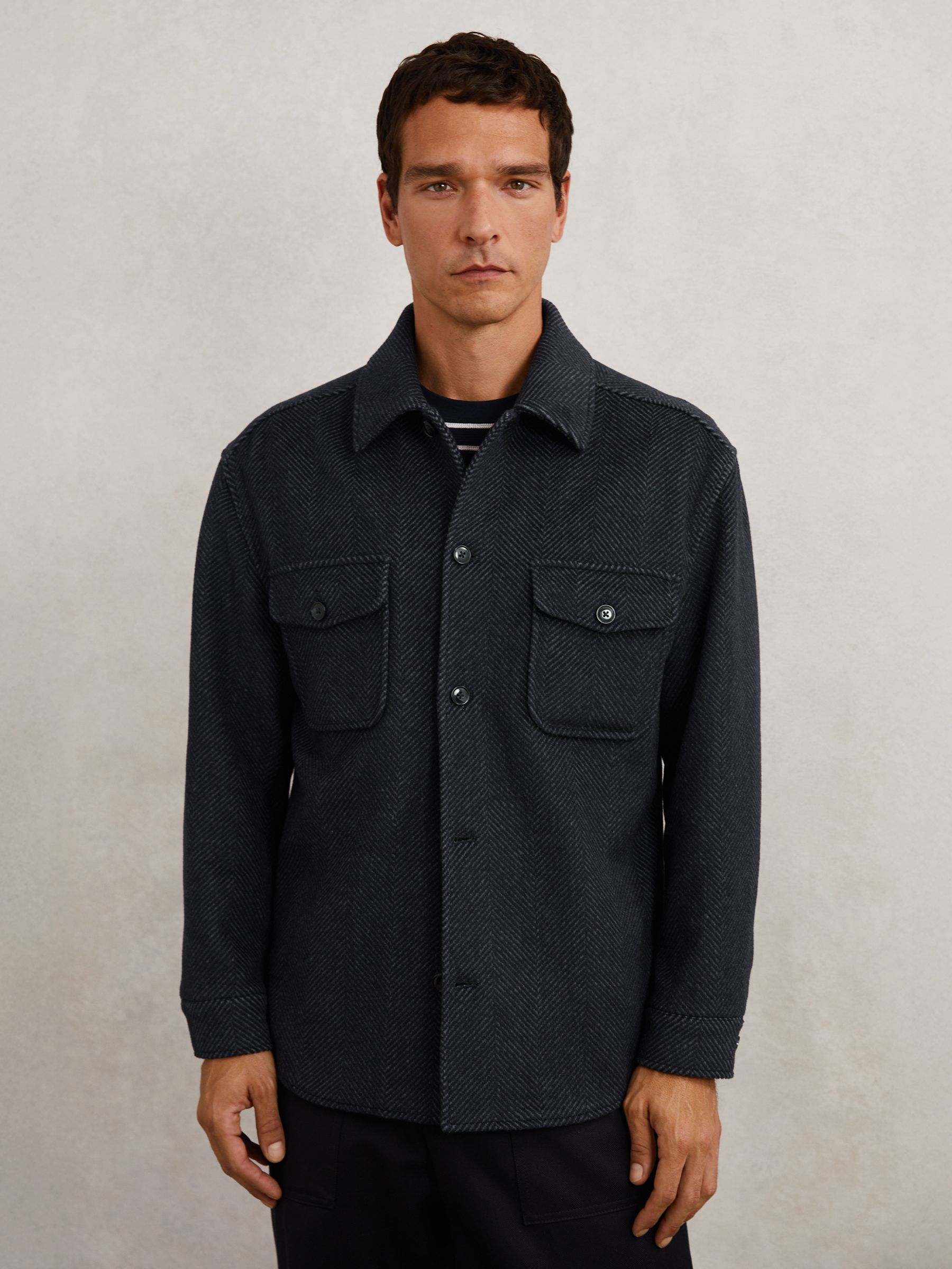 Wool-Blend Twin-Pocket Overshirt in Navy