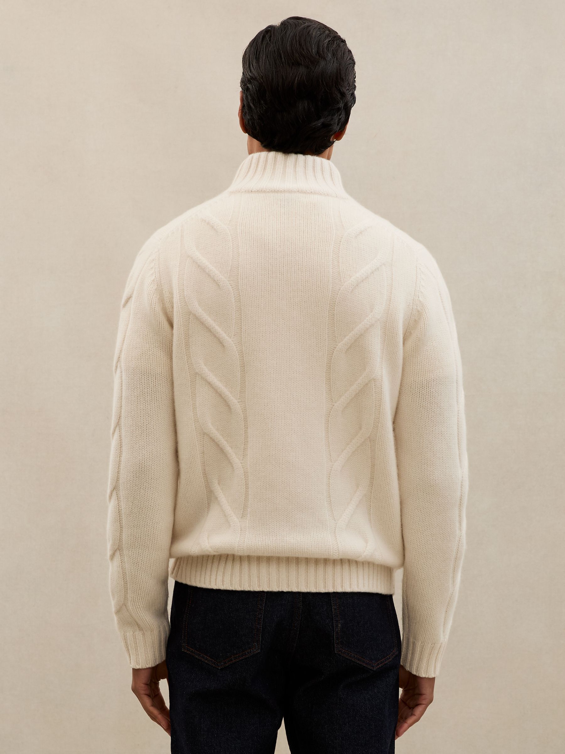 Atelier 100% Cashmere Cable Cardigan in Ivory White