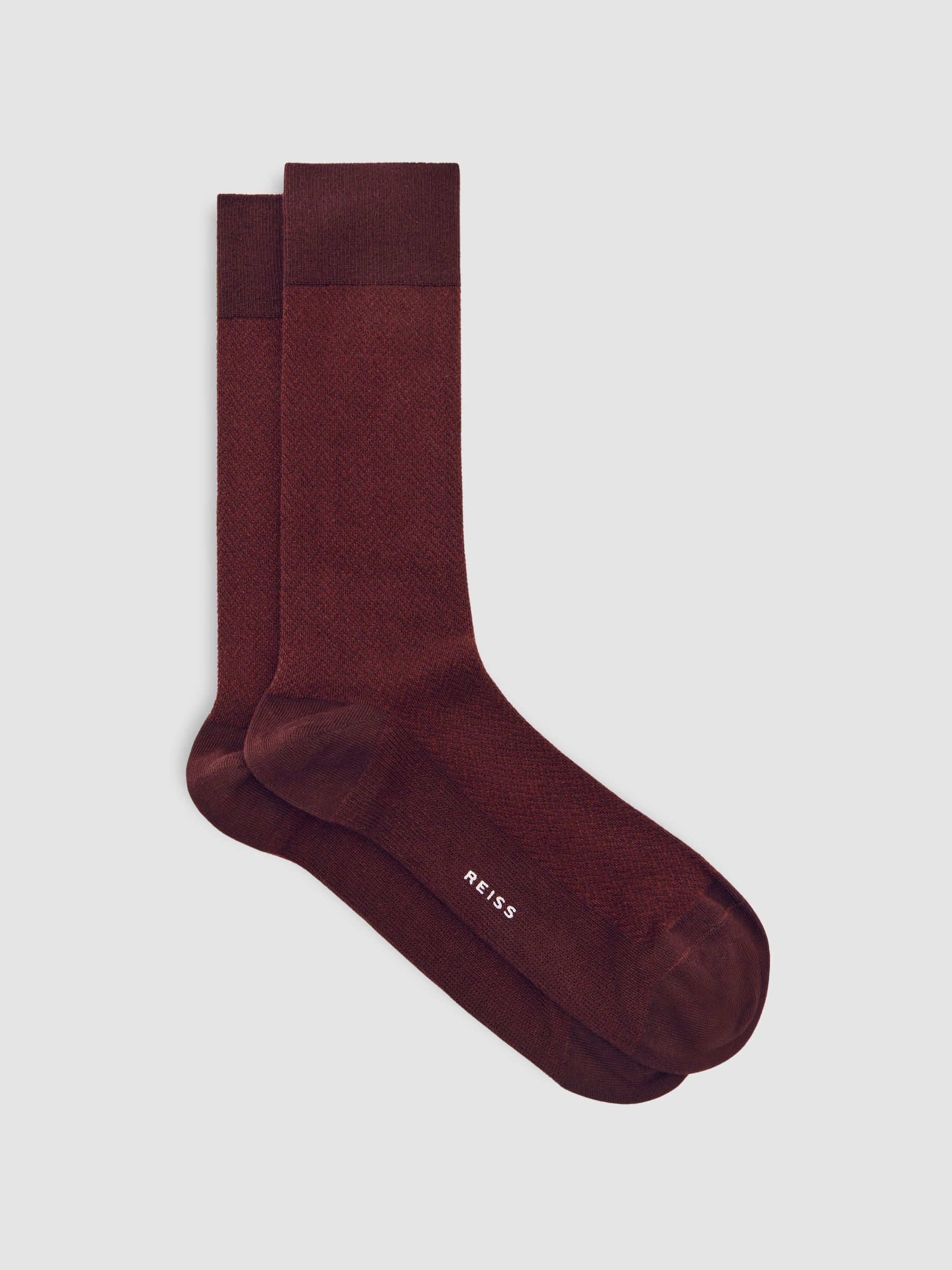 Cotton-Blend Herringbone Socks in Bordeaux