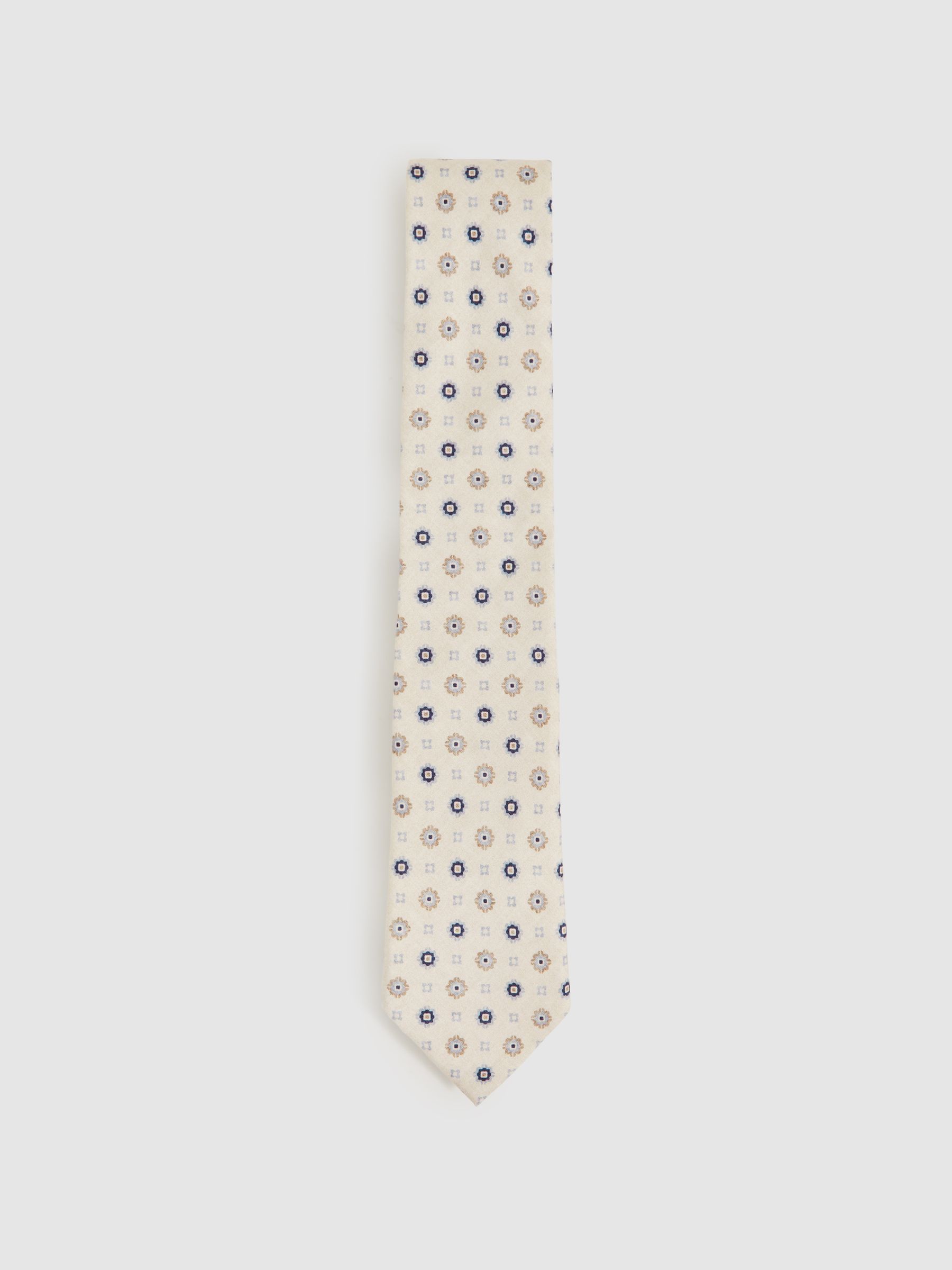 Silk Floral-Medallion Tie in Ivory