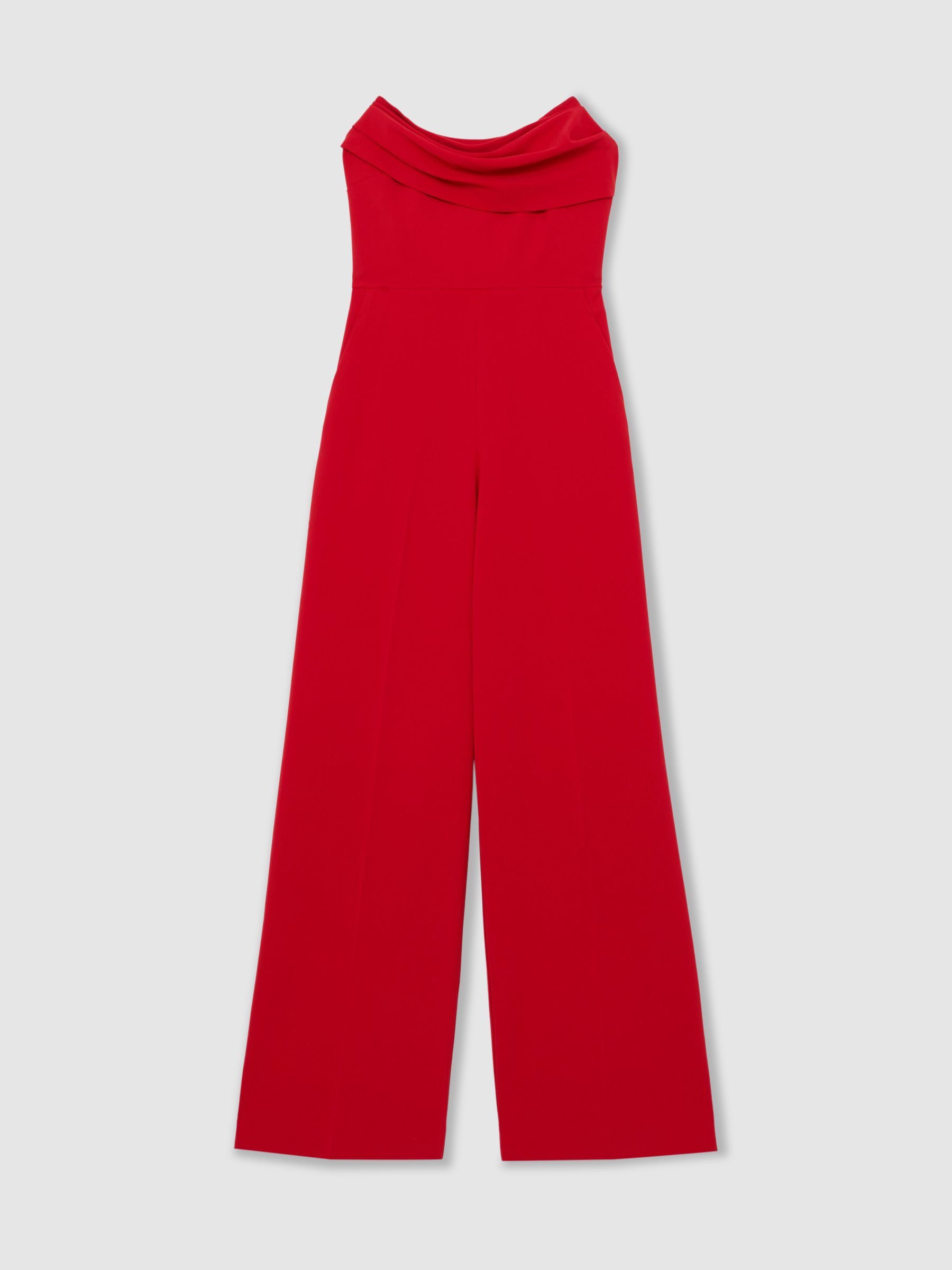Structured Strapless Wide-Leg Jumpsuit in Red