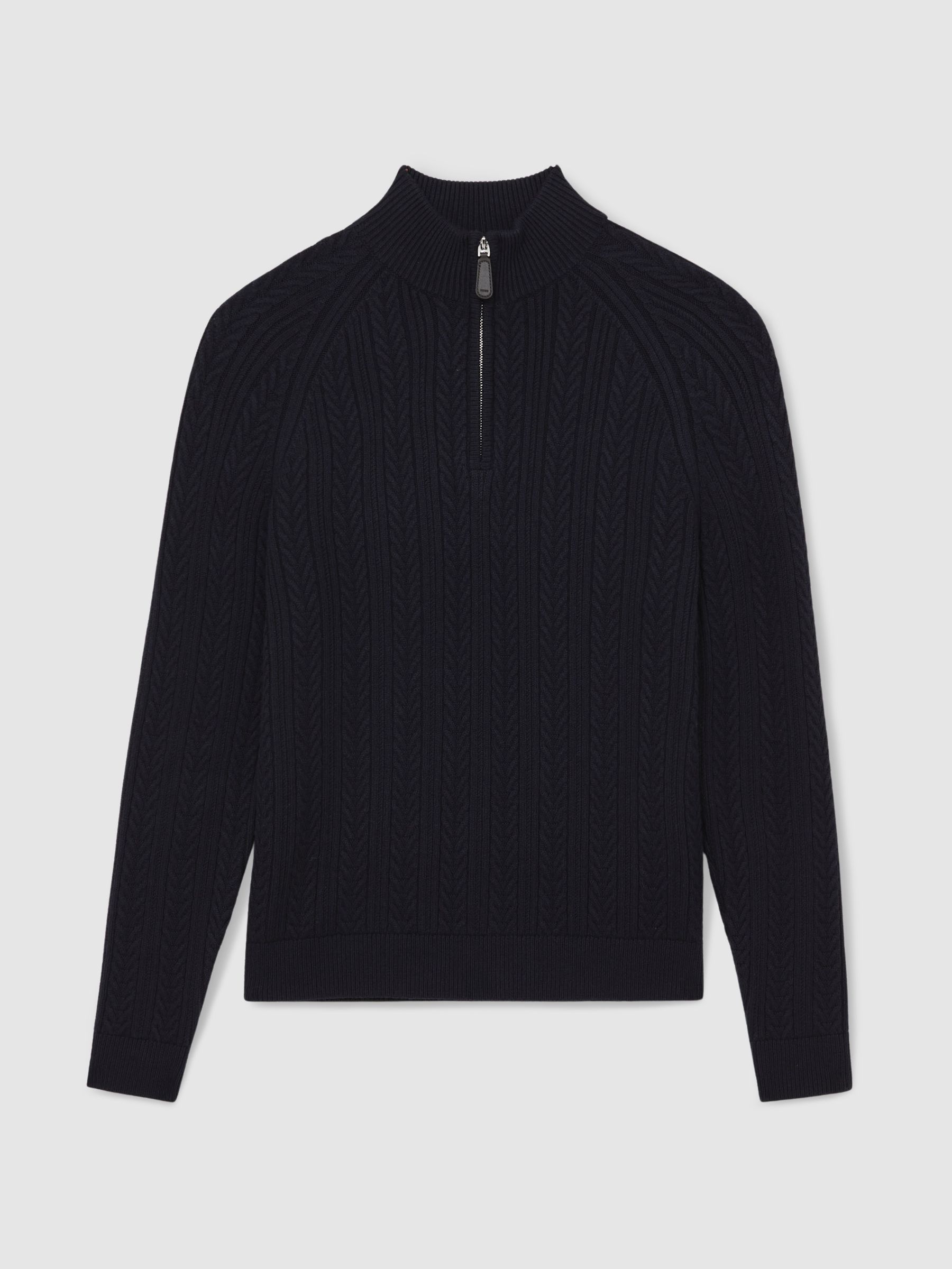 Cable-Knit Half-Zip Jumper with Wool in Navy